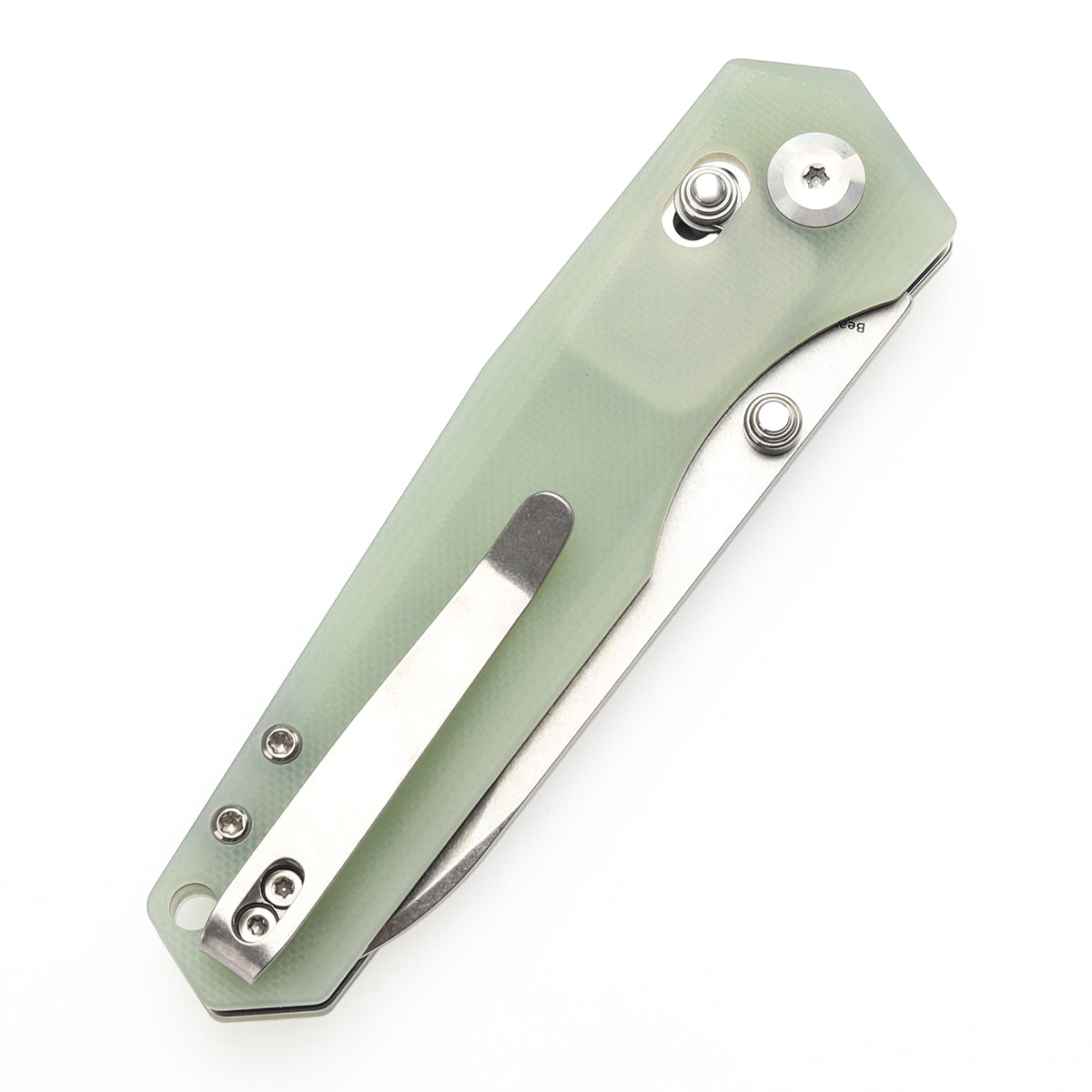 Tenable Beaver Cross Bar Lock Folding Knife Jade G10 Handle (3.44'' Stonewashed Nitro-V Blade) Kim Ning Design-T1105V4