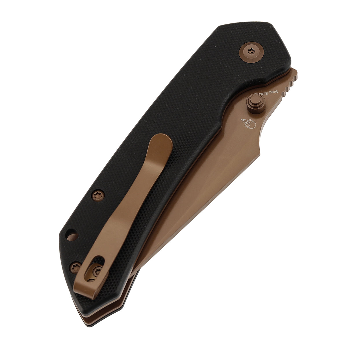 Available on TikTok - Tenable Fenrir Top Liner Lock Folding Knife| Black G10 Handle | 3.48“ Rose Gold Coated Nitro-V Blade | Sparrow Knife Design | B1034H3