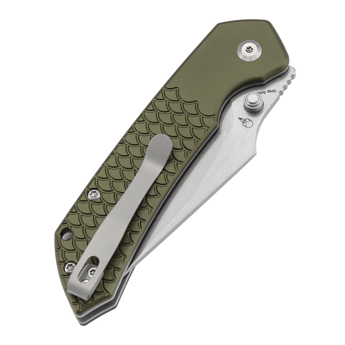 Tenable Fenrir Top Liner Lock Folding Knife| 3.4“ Stonewashed Nitro-V Blade | Green Anodized Aluminum with  Fishscale Texture Handle | Sparrow Knife Design | B1034H7