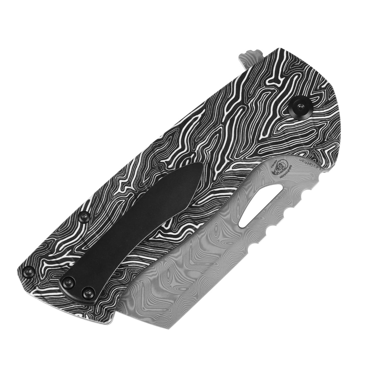 Tenable Leviathan Folding knife | 3.9" Water Ripple Damascus Blade | Black & White G-mascus Handle | Warhawk Knives Design - B1083A2