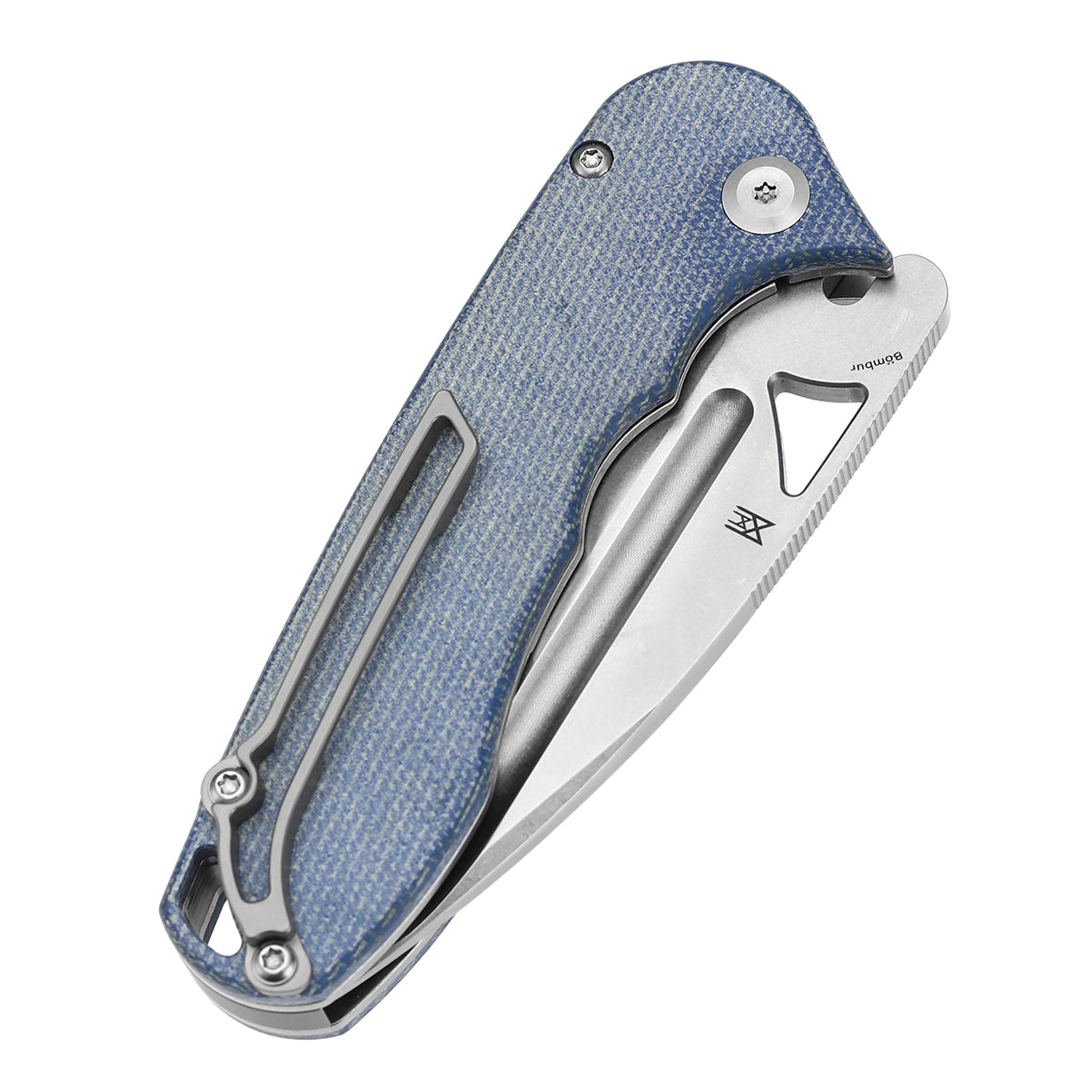 Tenable Bömbur Folding Knife Blue Micarta Handle (3.53'' Stonewashed D2 Blade) Midgards Messer Design--T1054A5