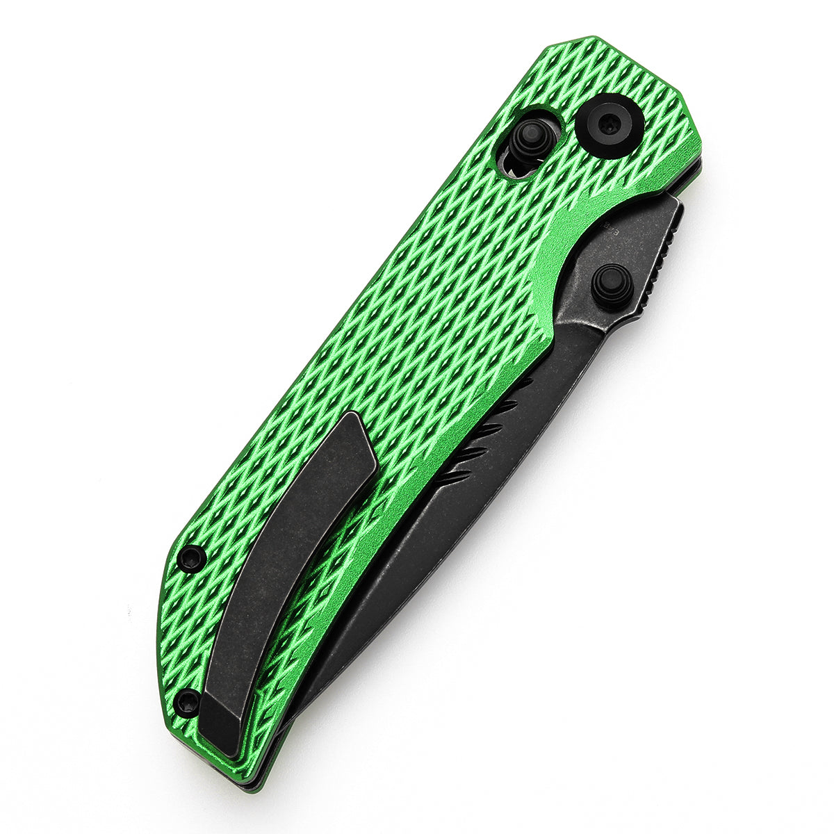 Tenable Eaglestrike Cross Bar Lock Folding Knife Green Anodized Aluminum with Diamond Pattern Handle (3.73'' Blackwash Nitro-V Blade) James Lowe Design-T1095V3