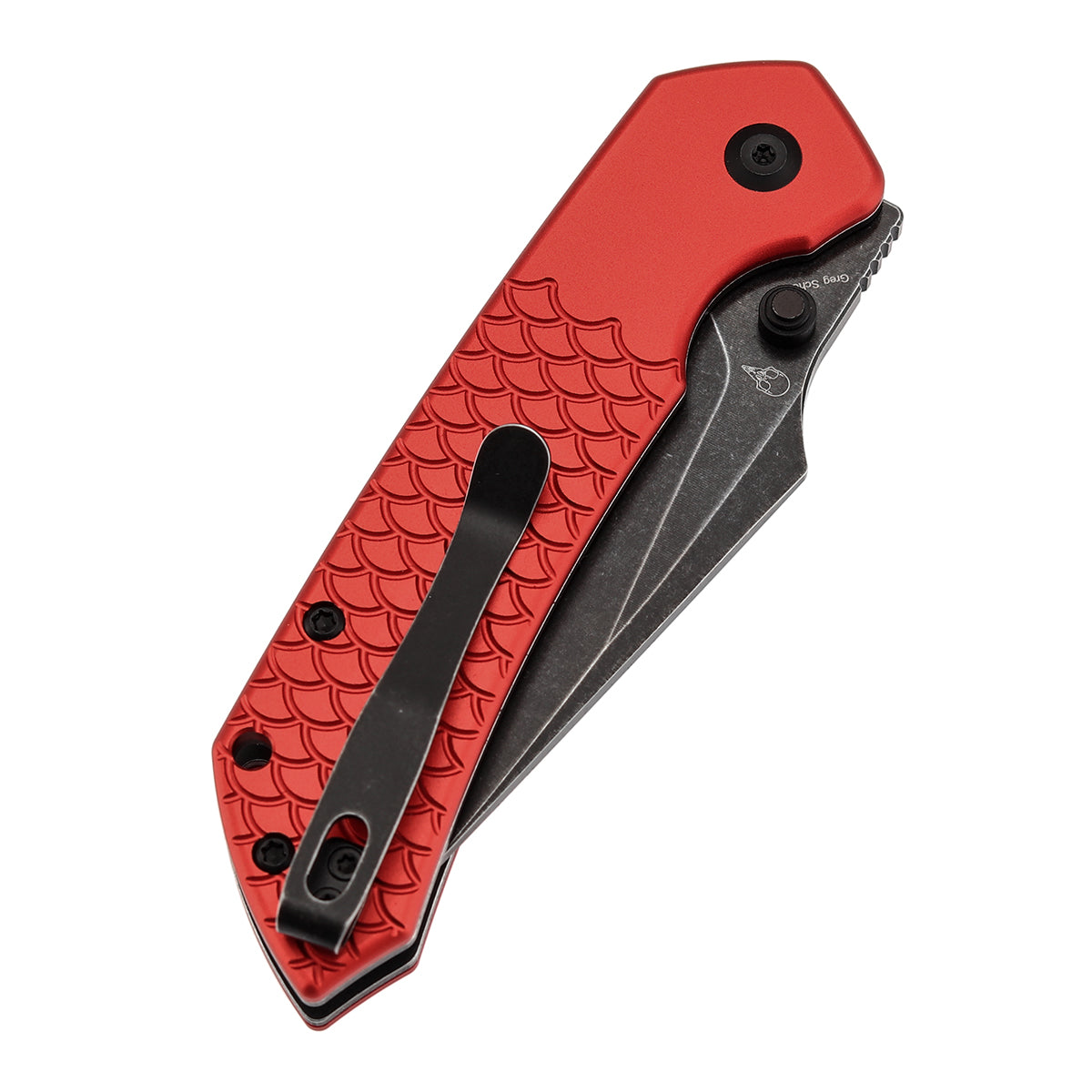 Tenable Fenrir | Top Liner Lock Folding Knife | 3.4“ Blackwashed Nitro-V Blade | Red Anodized Aluminum with Fishscale Texture Handle | Sparrow Knife Design | B1034H10