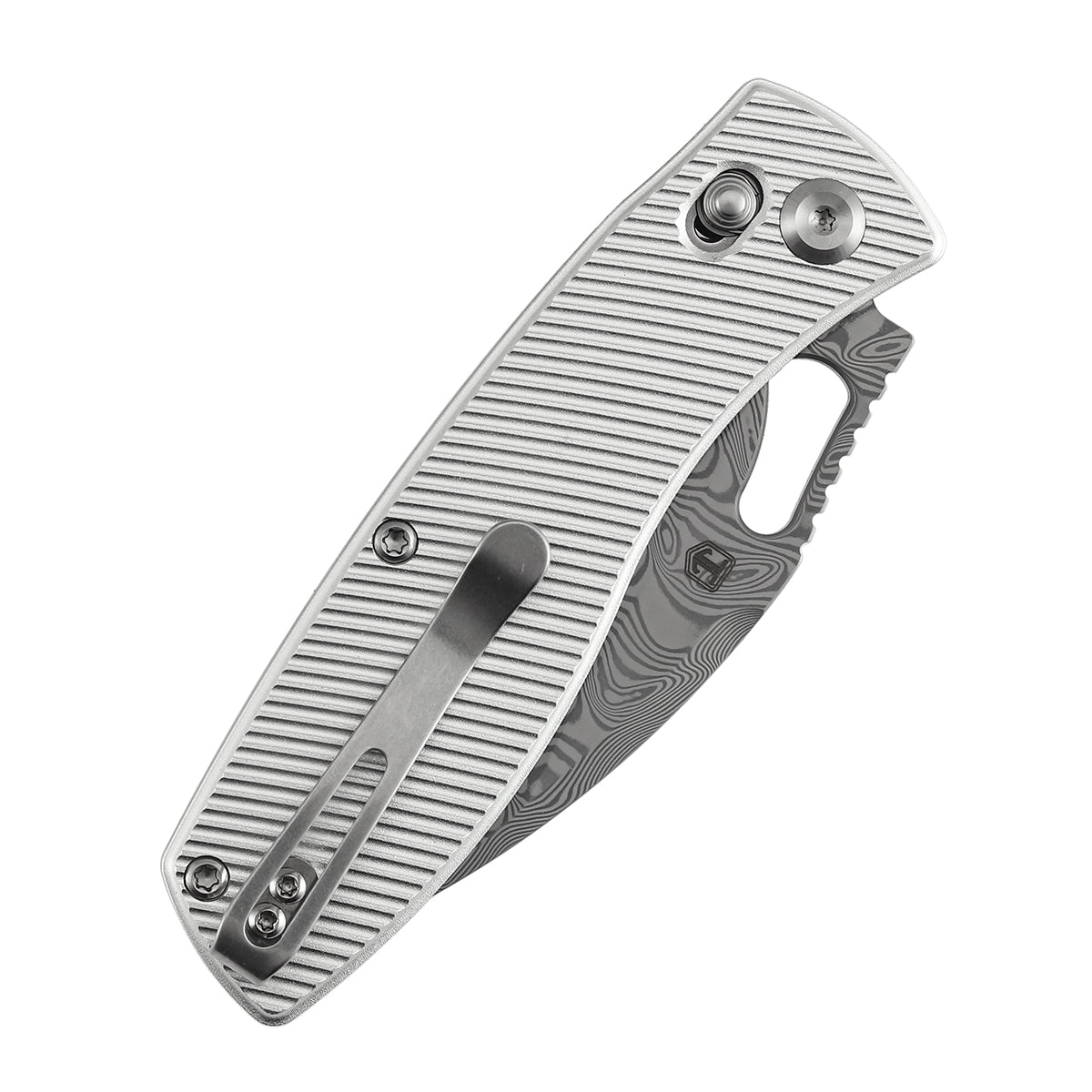 Pre Order | Heron Folding Knife - 3.13" Water Ripple Damascus Blade | Beadblasted Aluminum Handle | Johan Jordaan - B2124V3