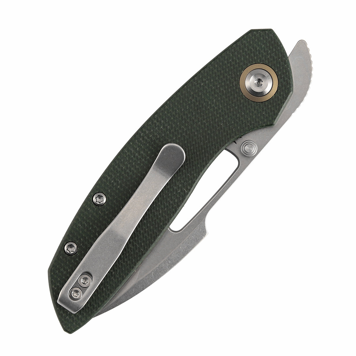 Tenable Link Folding Knife | 3.0" Stonewashed 14C28N Blade | Green Micarta Handle| Triple Stripe Knives Design | B1068A5