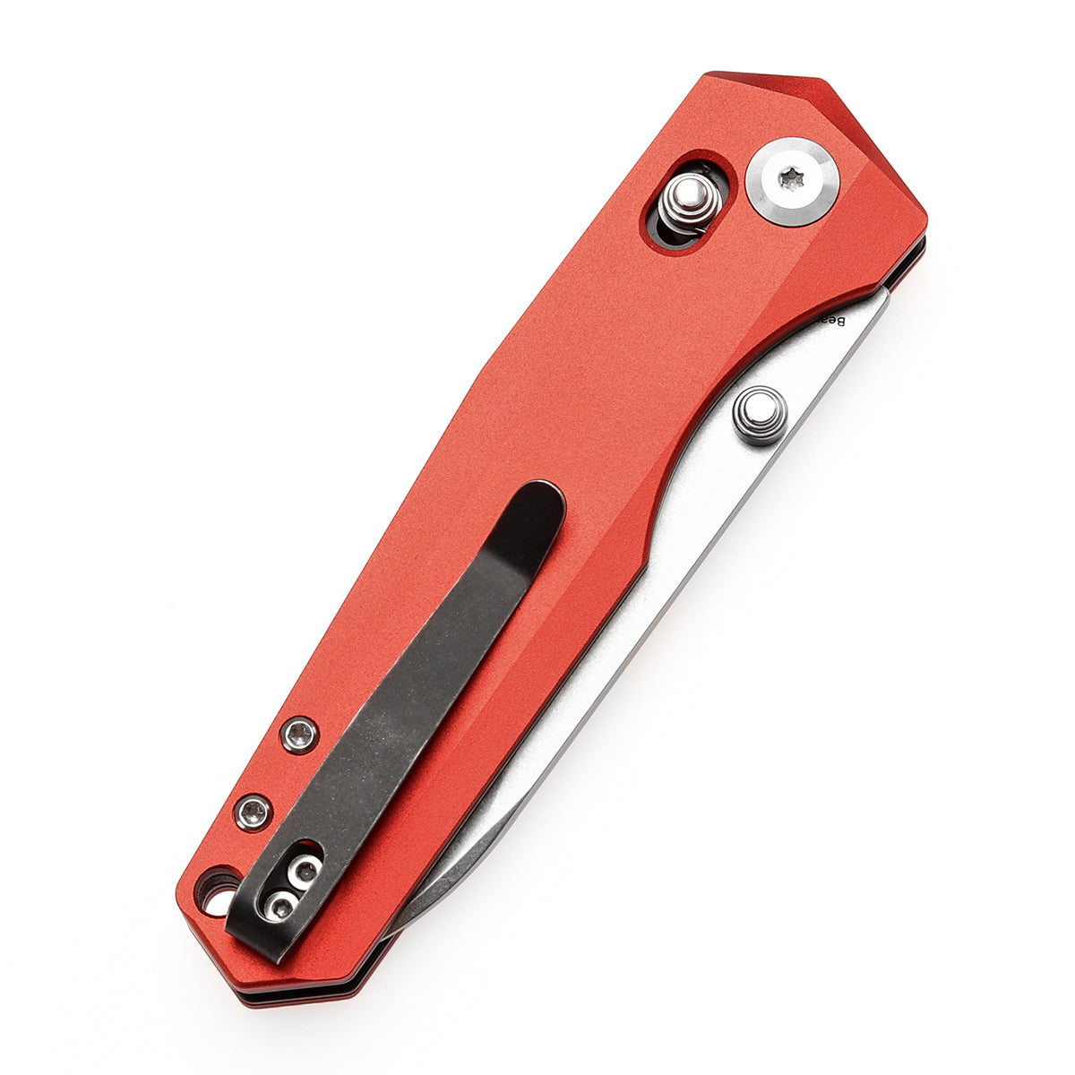 Tenable Beaver Cross Bar Lock Folding Knife Dark Red Anodized Aluminum Handle (3.44'' Stonewashed Nitro-V Blade) Kim Ning Design-T1105V3