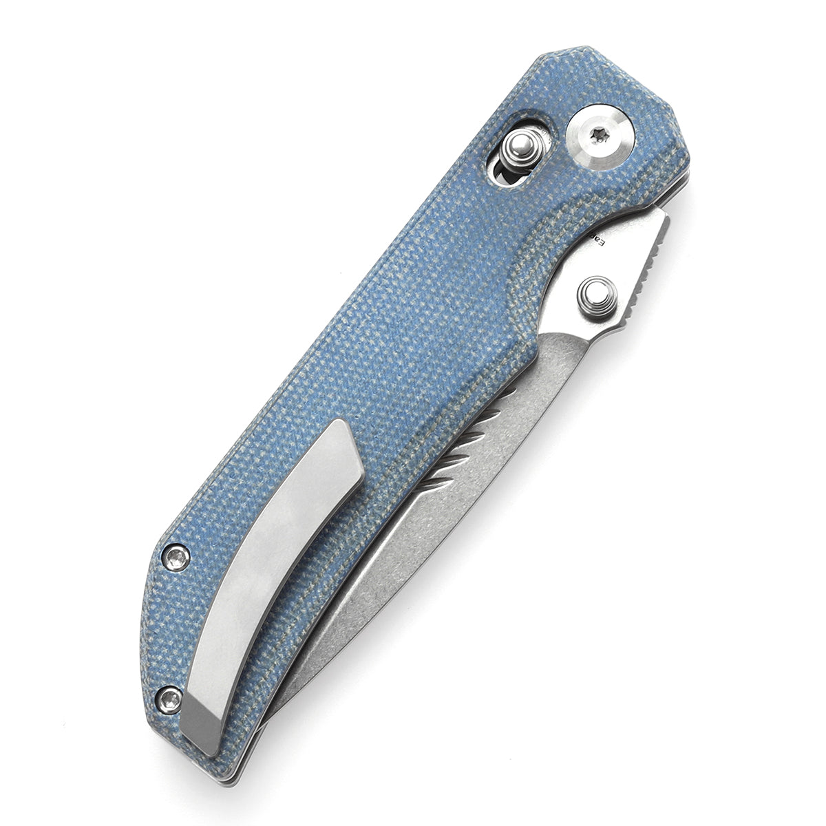 Tenable Eaglestrike Cross Bar Lock Folding Knife Blue Micarta Handle (3.73'' Stonewashed Nitro-V Blade) James Lowe Design-T1095V2