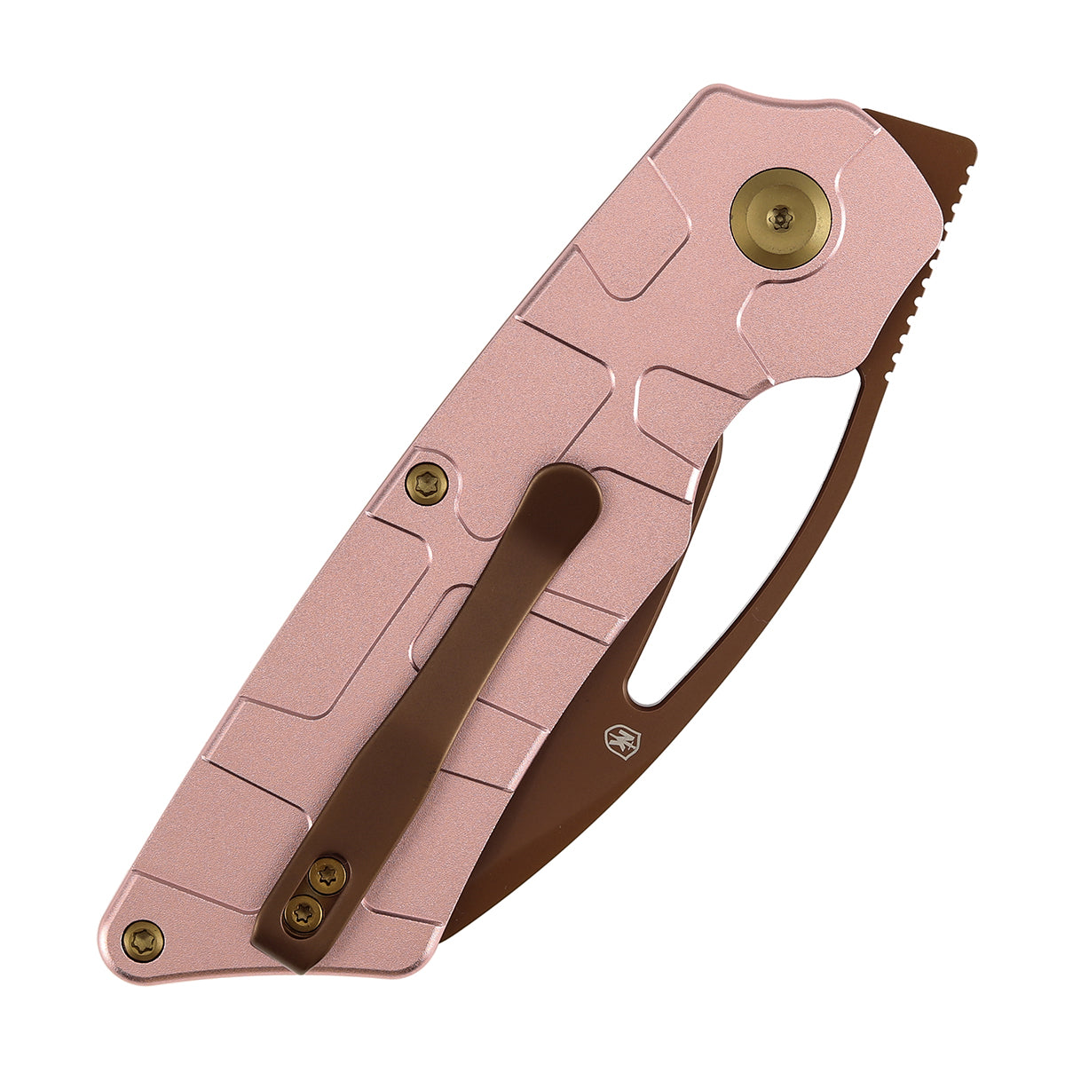 Tenable Goblin L Folding Knife | 3.24'' Rose Gold 14C28N Blade | Rose Gold Aluminum with Amphibian-inspired Geometric Texture Handle | Marshall Noble Design | B3016A1