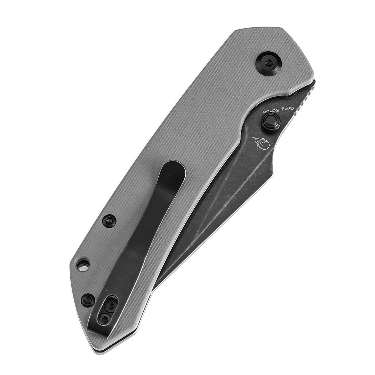 Tenable Button Lock Fenrir Folding Knife Grey G10 Handle (3.45" Blackwash 14C28N Blade) Sparrow Knife Design--T1034F3