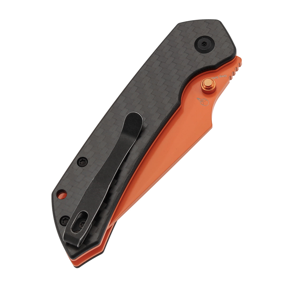 Tenable Fenrir Top Liner Lock Folding Knife|  Twill Carbon Fiber Handle | 3.48“  Orange Coated Nitro V Blade | Sparrow Knife Design | B1034H5