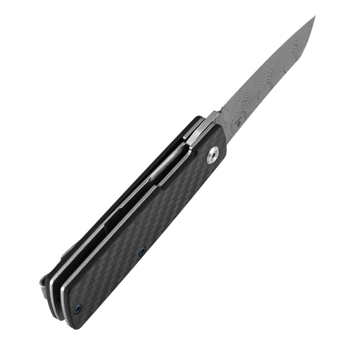 Tenable Higonokami Folding Knife | 3.02'' Water Ripple Damascus Blade | Twill Cabrbon Fiber Handle | Goran mihajlovic Design | B2135A3