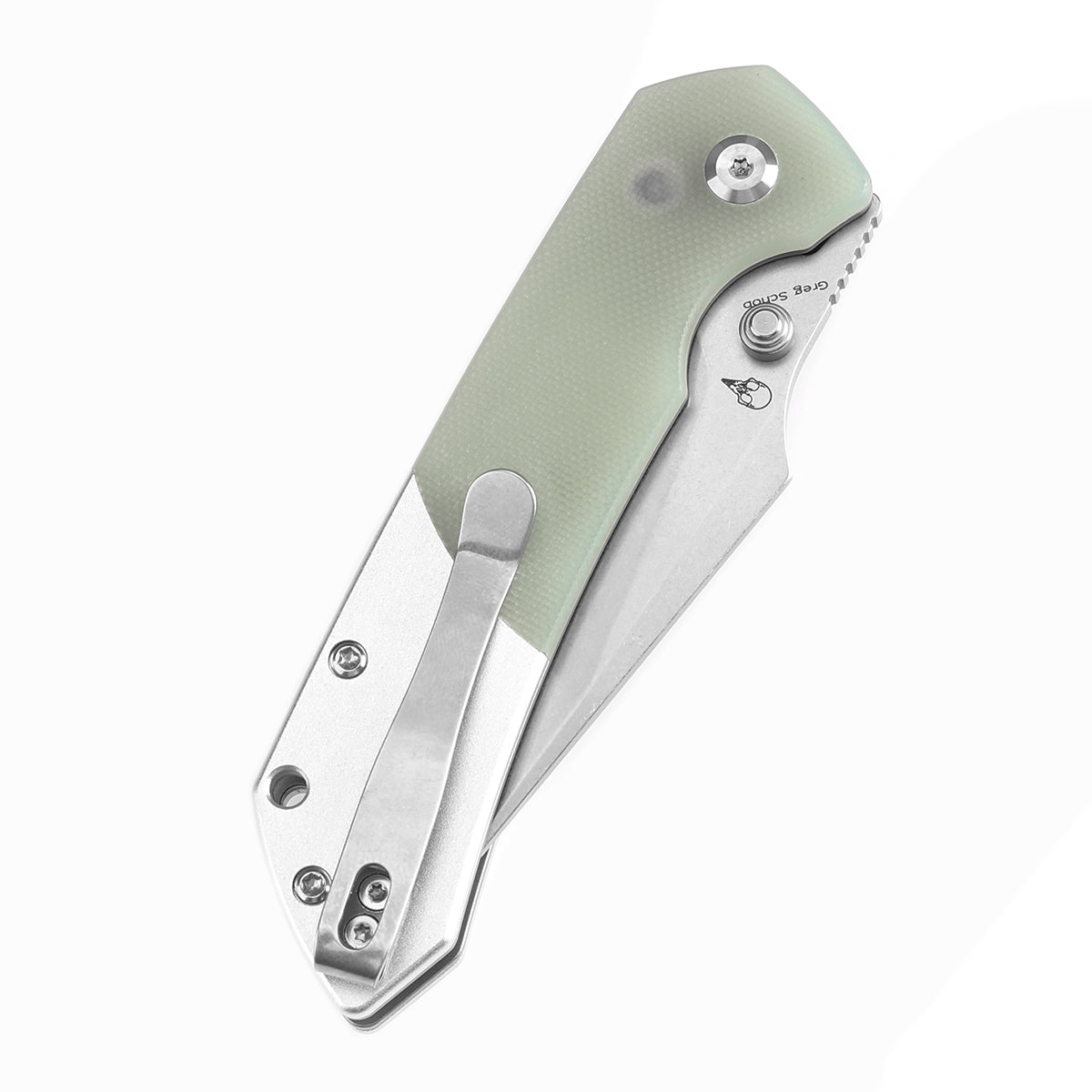 Tenable Button Lock Fenrir Folding Knife Jade G10 & Plain Aluminum Handle (3.45" Stonewashed 14C28N Blade) Sparrow Knife Design--T1034S7
