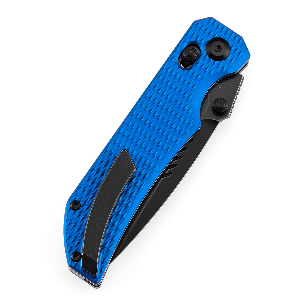 Tenable Eaglestrike | Cross Bar Lock | 3.73'' Black Stonewashed Nitro V Blade | Blue Anodized Aluminum with Diamond Pattern Handle | James Lowe Design-B1095V6