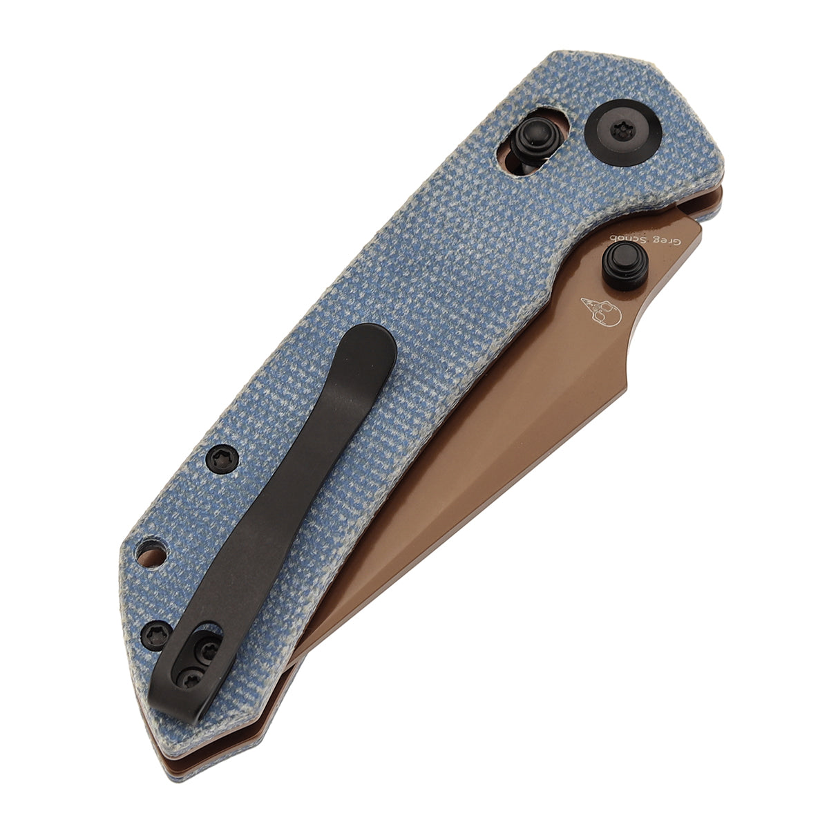 Tenable Fenrir Cross Bar Lock Folding Knife| Blue Micarta | 3.48" Rose Gold Coated Nitro-V Blade | Sparrow Knife Design | T1034V6