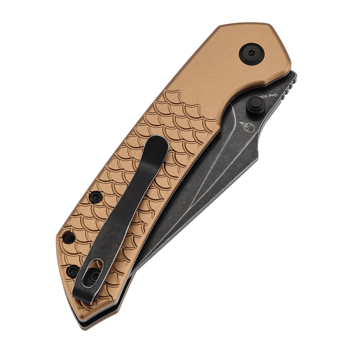 Tenable Fenrir Top Liner Lock Folding Knife|  3.4“ Blackwashed Nitro-V Blade | Bronze Aluminum with Fishscale Texture Handle | Sparrow Knife Design | B1034H11