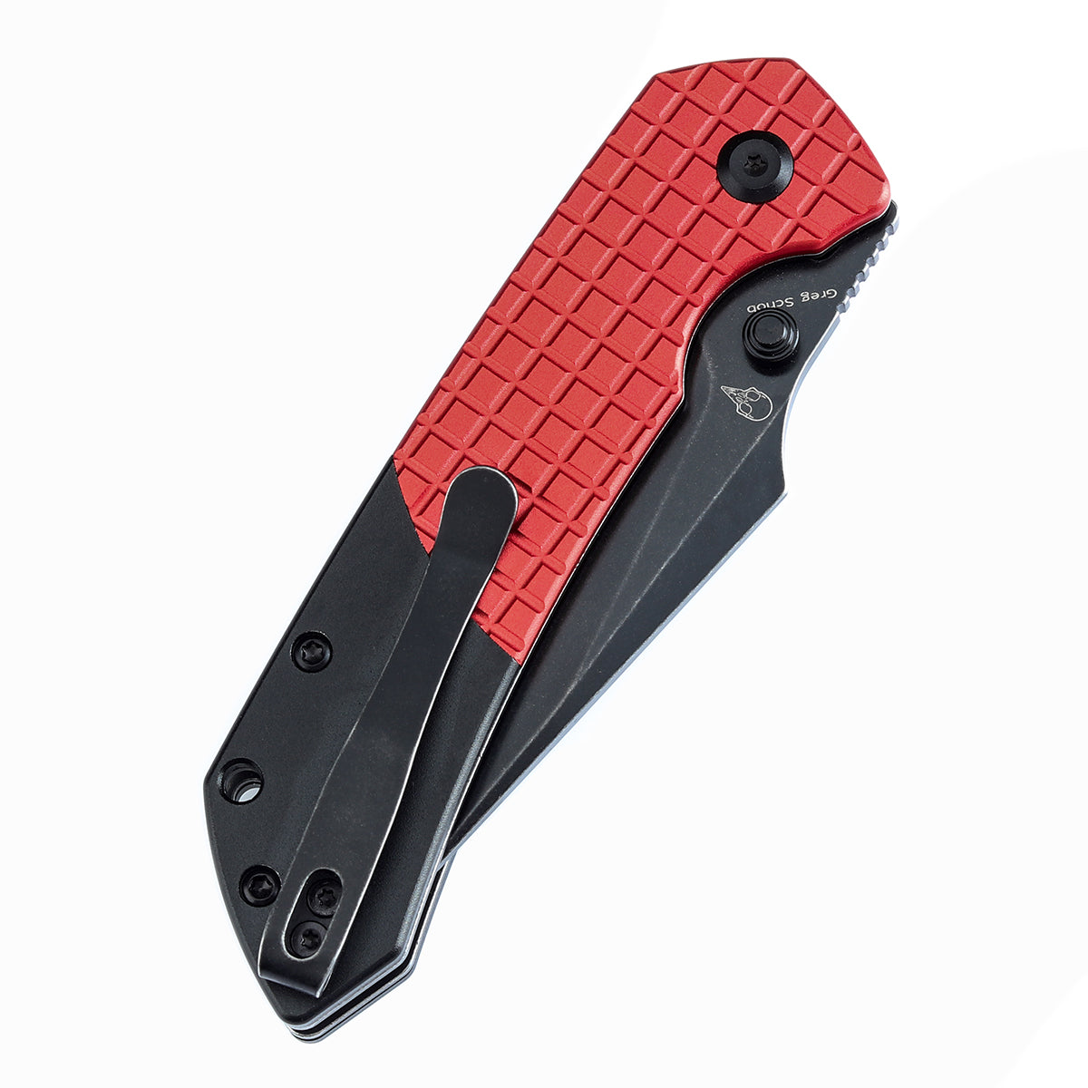Tenable Button Lock Fenrir Folding Knife-Best Gift for Christmas Dark Red Aluminum with Frag Pattern & Black Handle (3.45" Blackwash 14C28N Blade) Sparrow Knife Design--T1034S3