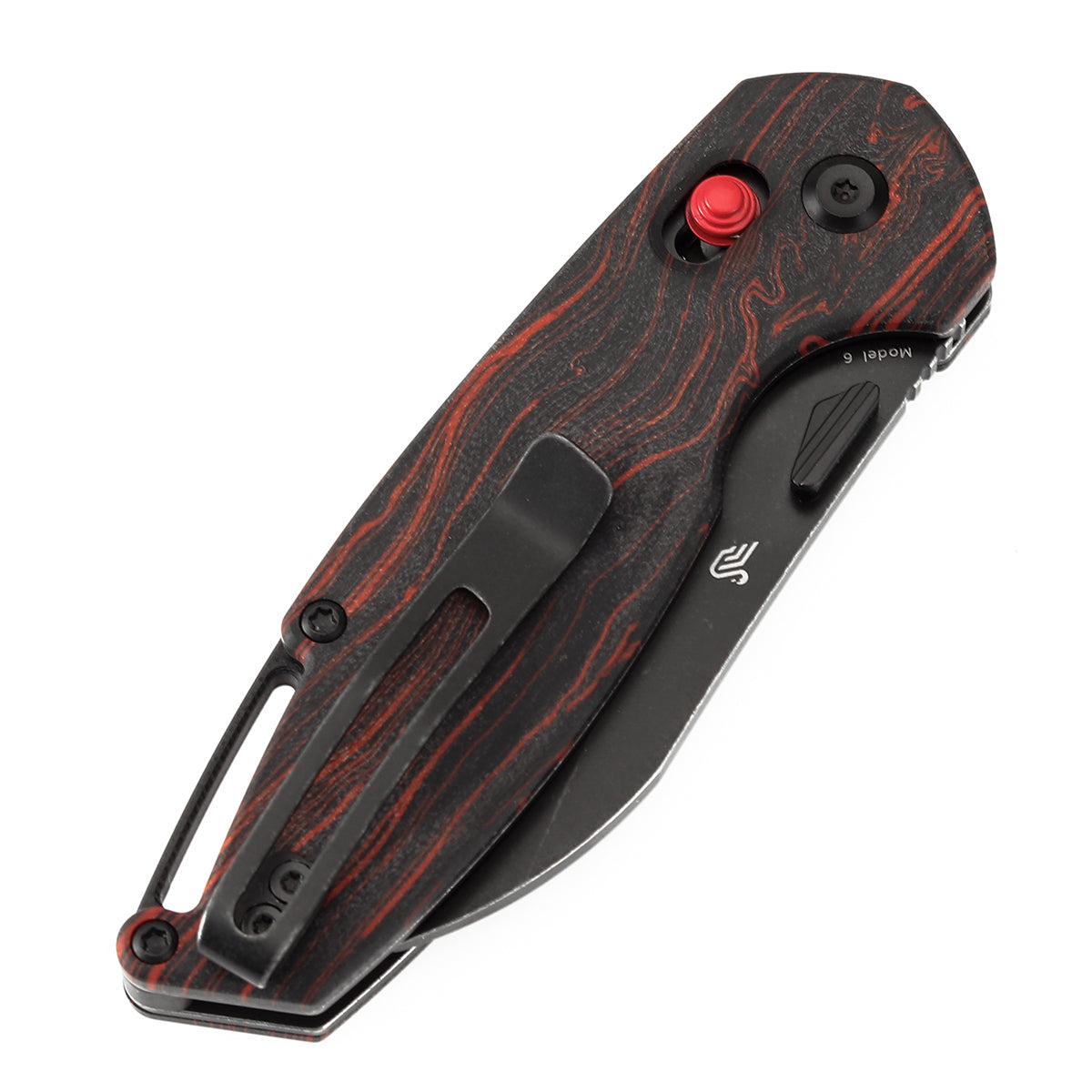 Tenable Model 6 Cross Bar Lock | Red & Black G-mascus Handle | 3.1" Blackwash 14C28N Blade | Nick Swan Design--T1022V7
