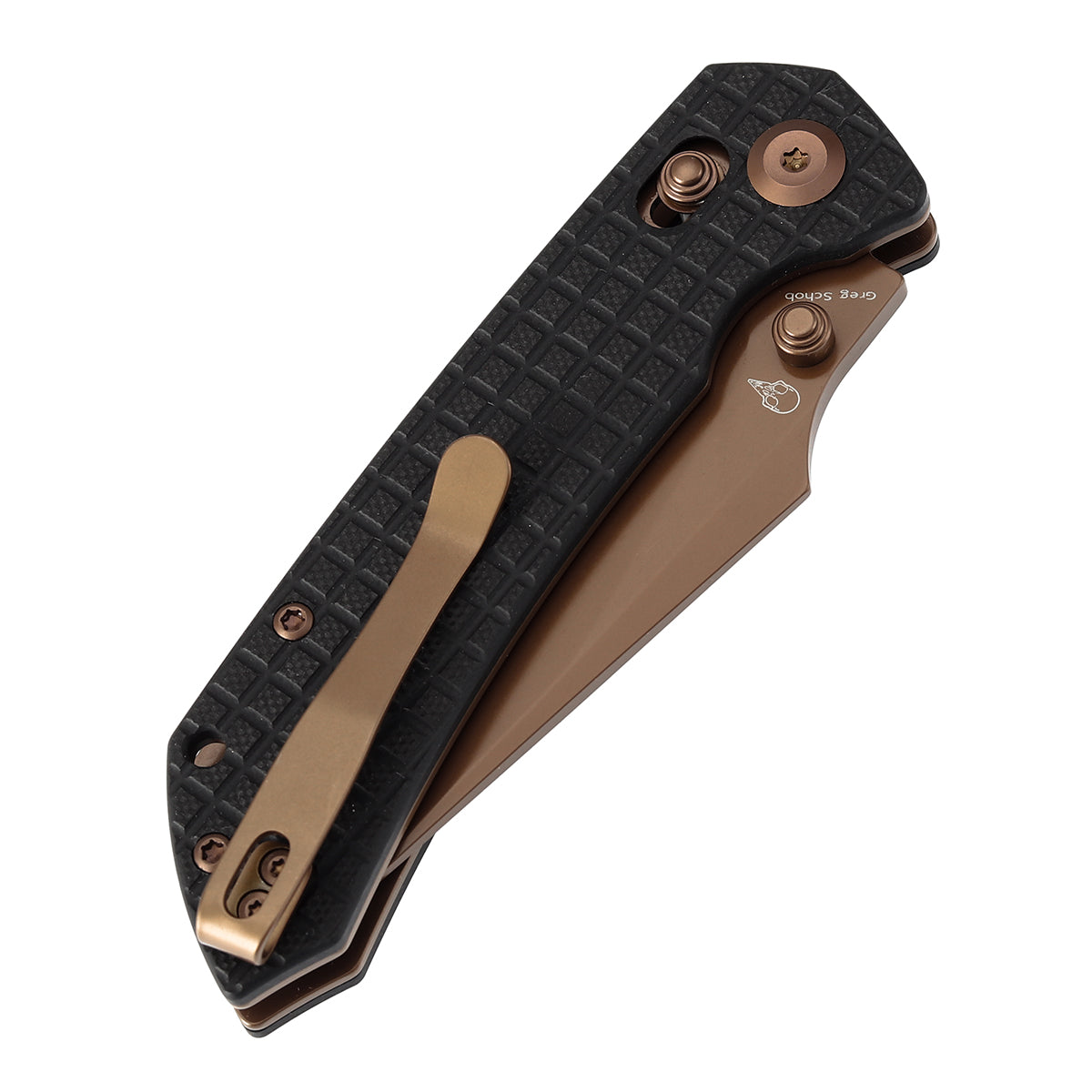 Tenable Fenrir Cross Bar Lock Folding Knife| Black G10 with Frag Pattern| 3.48" Rose Gold Coated Nitro-V Blade | Sparrow Knife Design | T1034V8