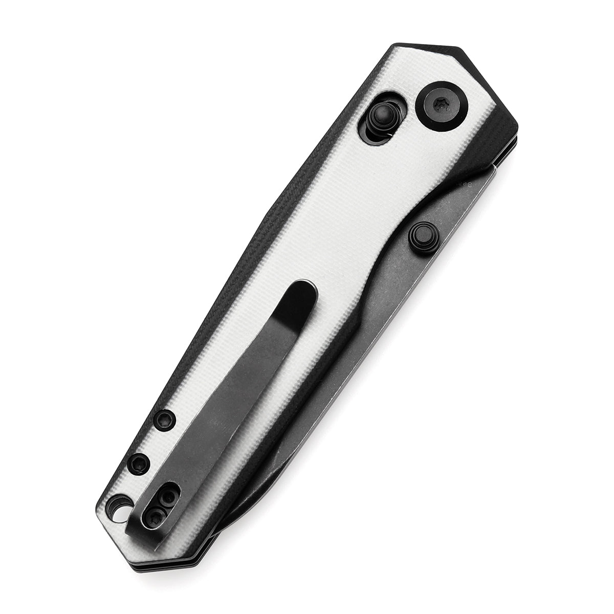 Tenable Beaver Cross Bar Lock Folding Knife Ivory White and Black G10 Handle (3.44'' Blackwash Nitro-V Blade) Kim Ning Design-T1105V2