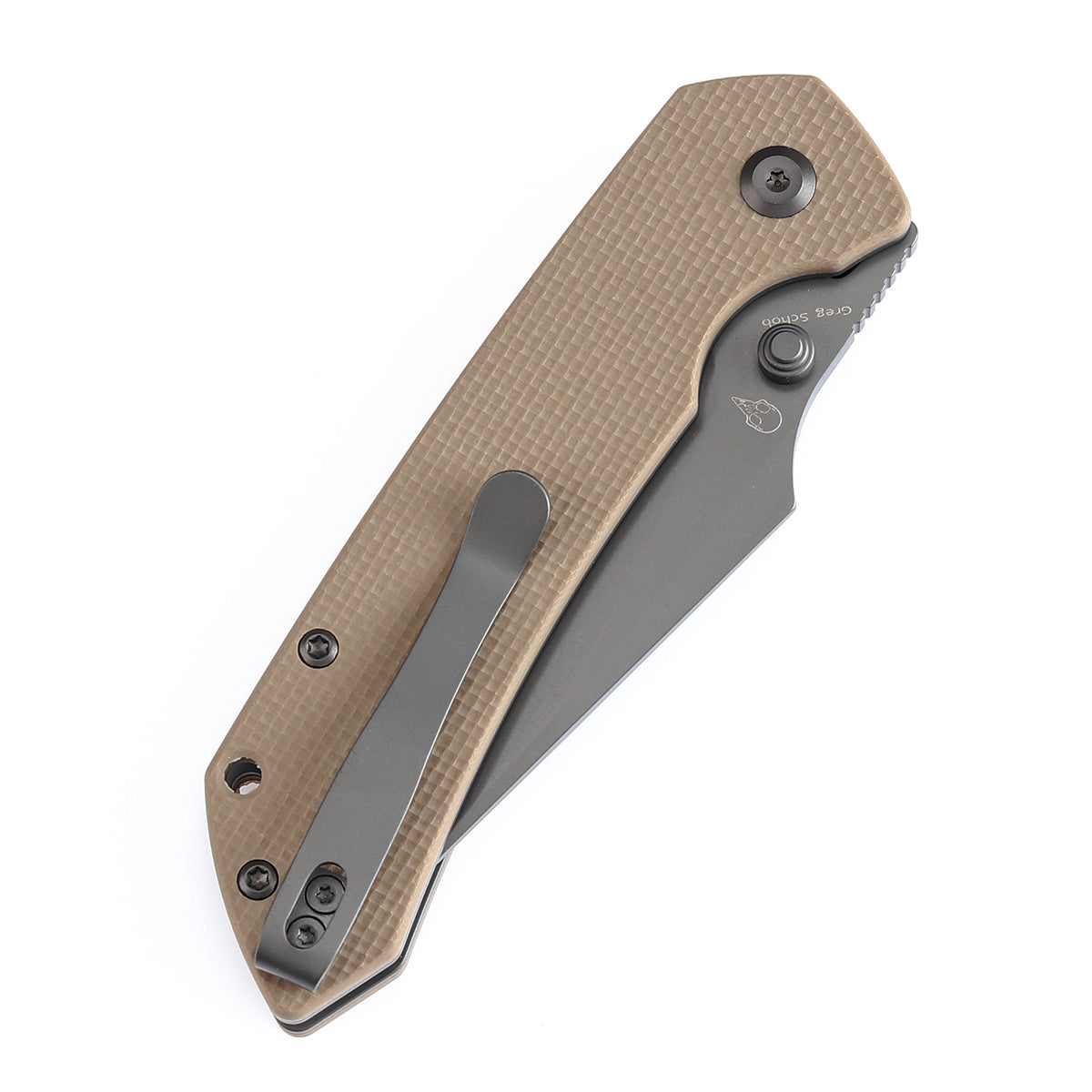 Tenable Button Lock Fenrir Folding Knife Light Sand G10 Handle (3.45" Grey TiCn Coated 14C28N Blade) Sparrow Knife Design--T1034F4