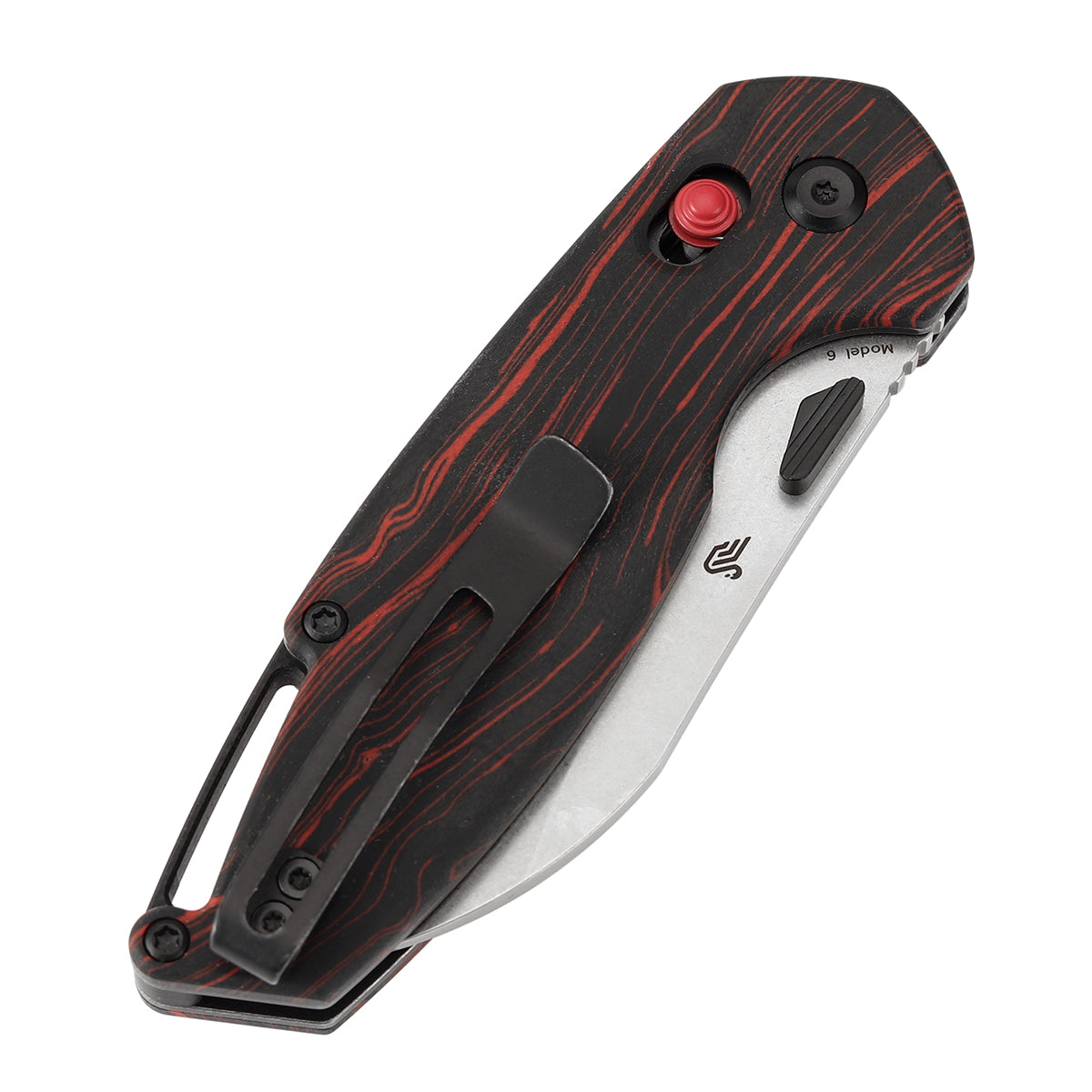 Tenable Model 6 Cross Bar Lock | Red & Black G-mascus Handle | 3.1" Stonewashed 14C28N Blade | Nick Swan Design--T1022V8