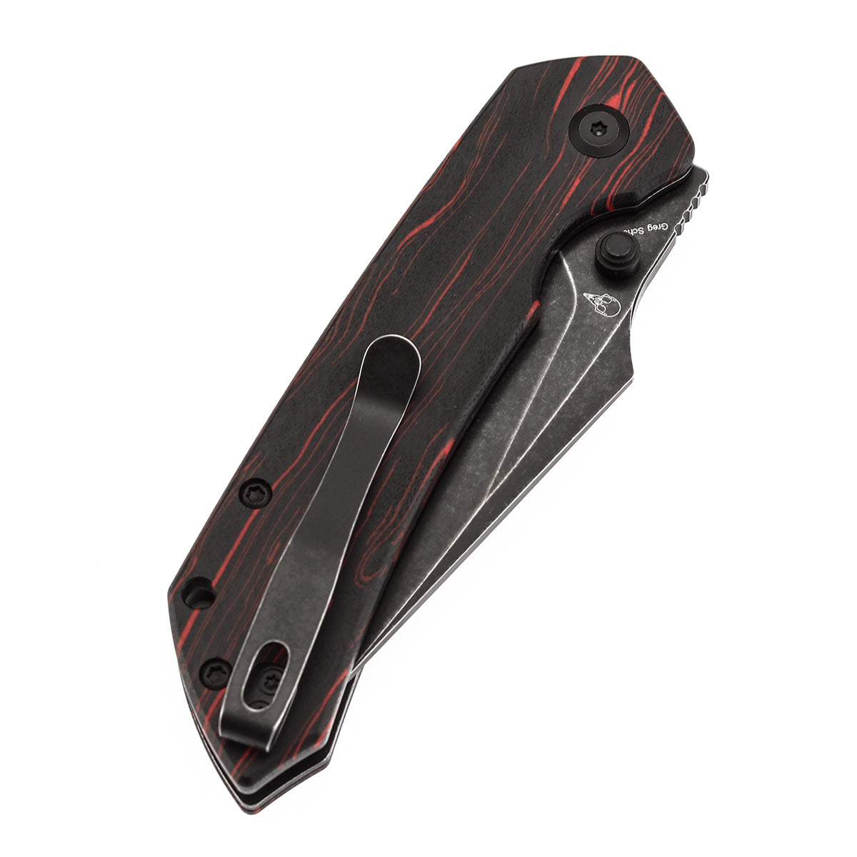 Tenable Fenrir Top Liner Lock Folding Knife| Black & Red G-mascus Handle | 3.48“ Blackwashed Nitro-V Blade | Sparrow Knife Design | B1034H2