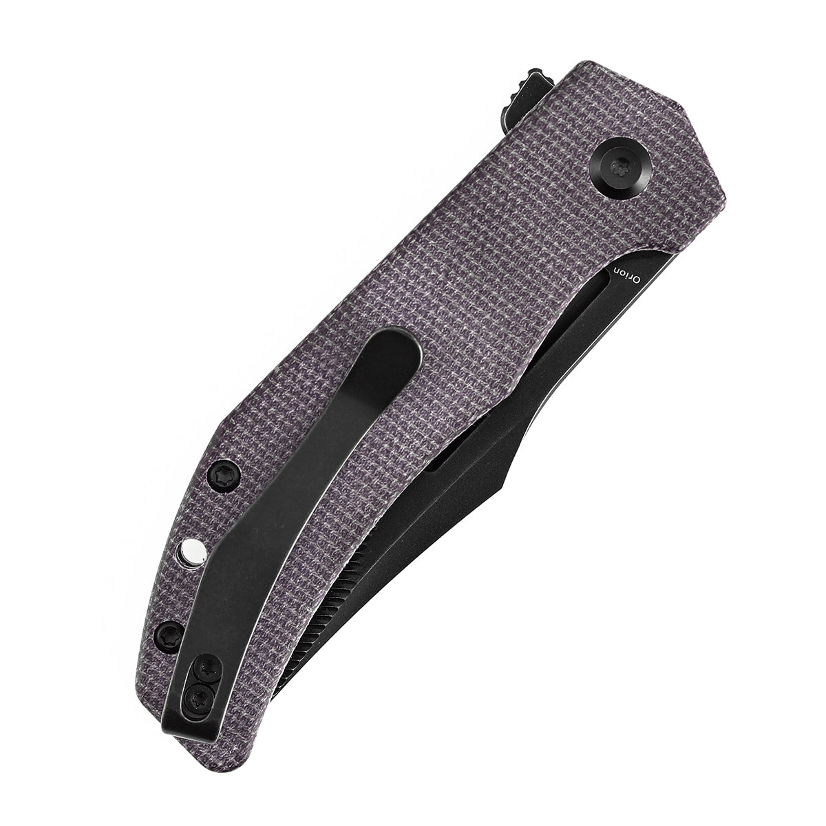 Tenable Orion Flipper Folding Knife | Purple Micarta Handle | 3.07" Blackwash Nitro V with CNC Milling Blade | JB Stout Design | B1089C1