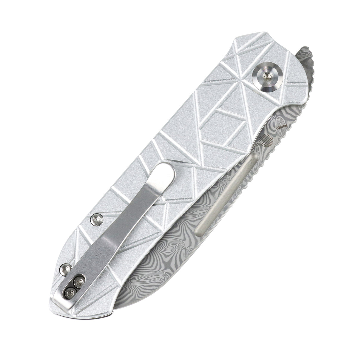 Tenable Rango Folding knife | 3.41" Water Ripple Damascus Blade | Silver Aluminum Handle | Steven Kastner Design -B1120A4