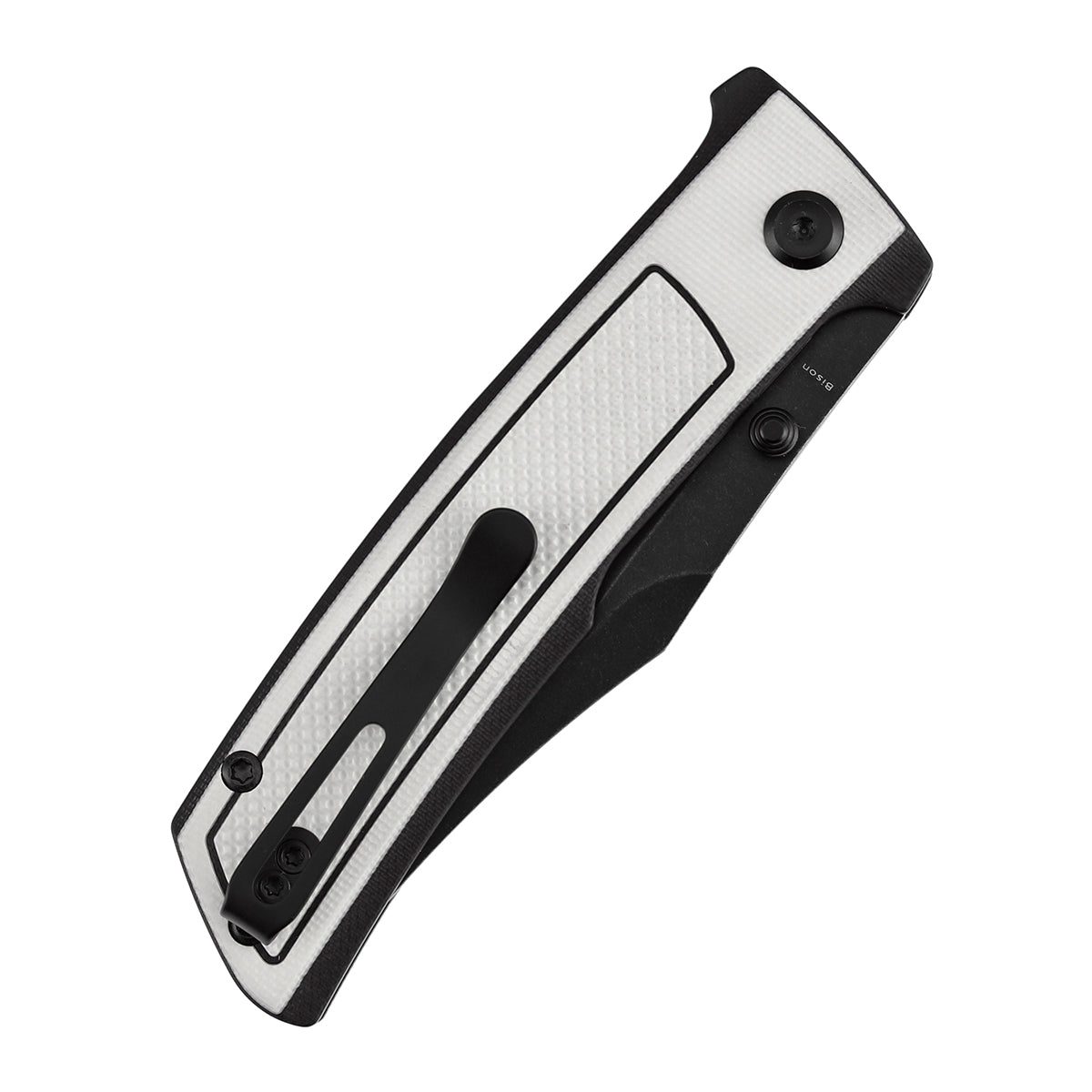 Tenable Bison Folding Knife | 3.24'' Blackwash Nitro V Blade | Black & White G10 with Frag Pattern Handle | Ray Laconico Knives Design | B2108A1