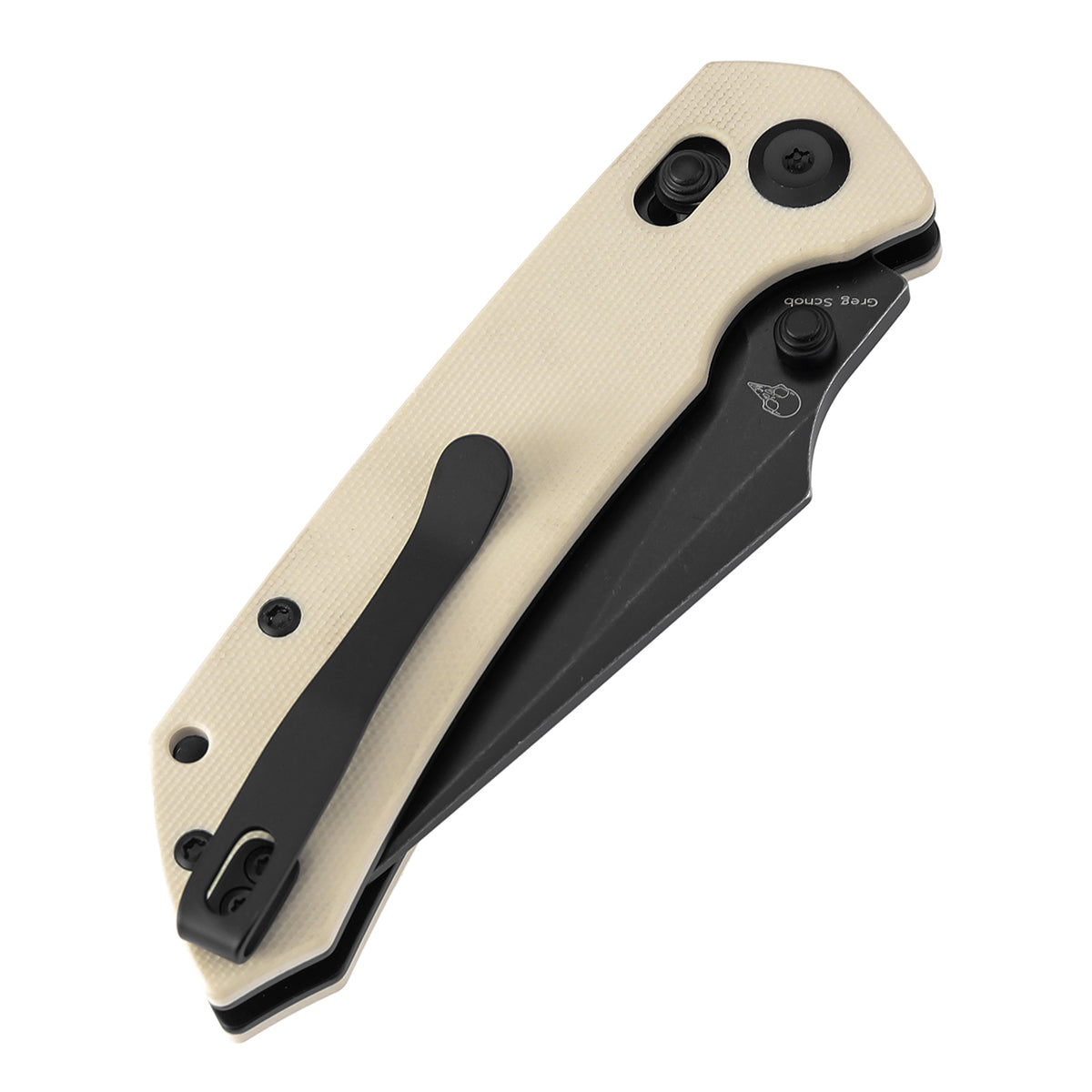 Tenable Fenrir Cross Bar Lock Folding Knife| Ivory White G10 | 3.48" Blackwashed Nitro-V Blade | Sparrow Knife Design | T1034V11