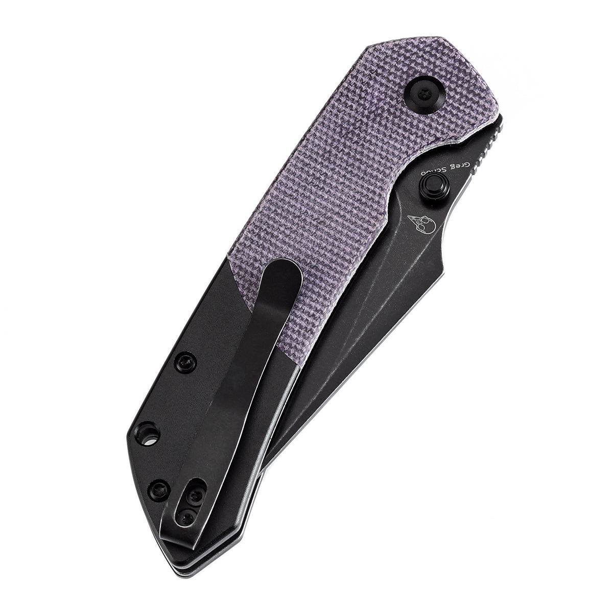 Tenable Button Lock Fenrir Folding Knife Purple Micarta & Blackwash Aluminum Handle (3.45" Blackwash 14C28N Blade) Sparrow Knife Design--T1034S5