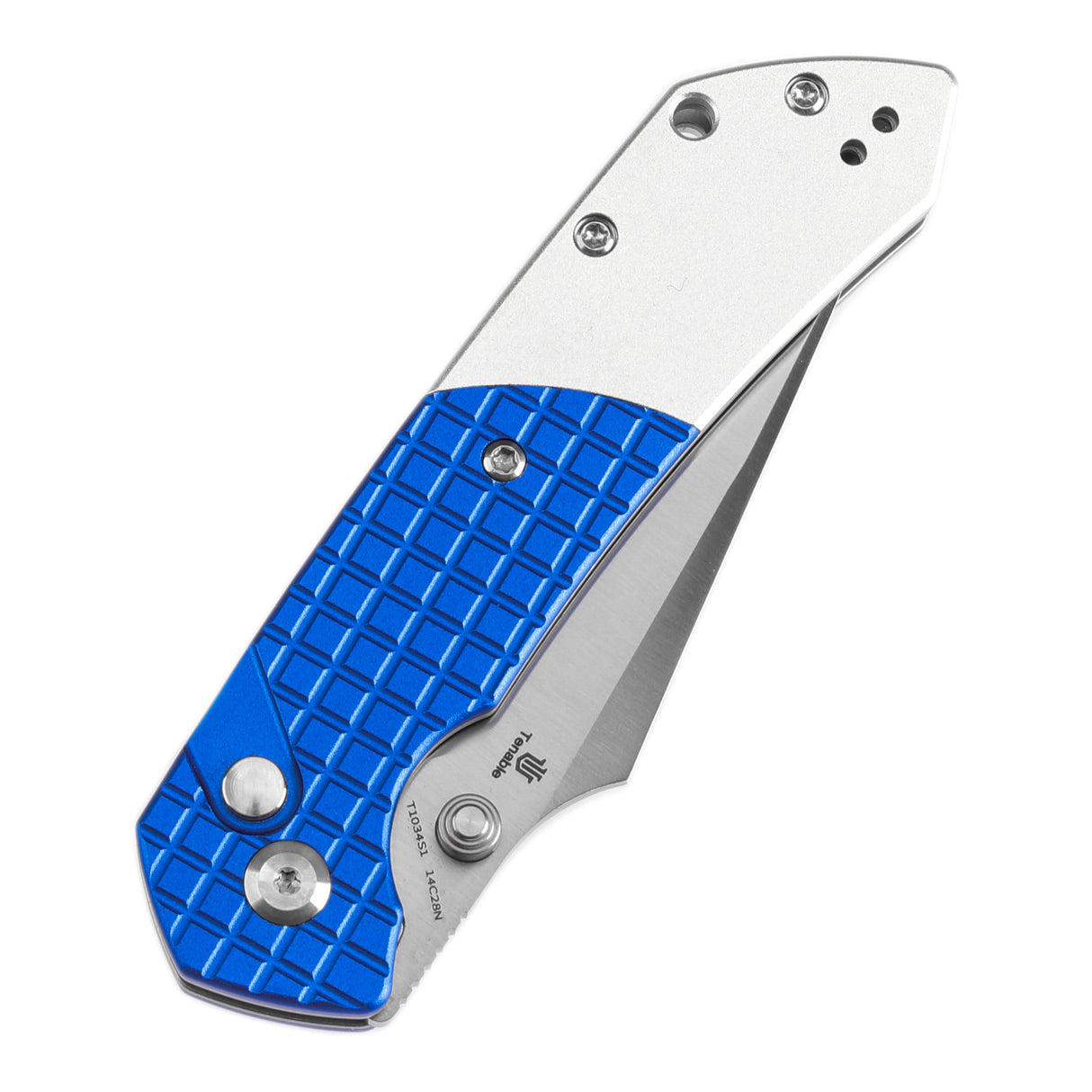 WMK Exclusive Tenable Fenrir Folding Knife Button Lock Blue Frag G10 & Aluminum 14c28n Blade T1034S1