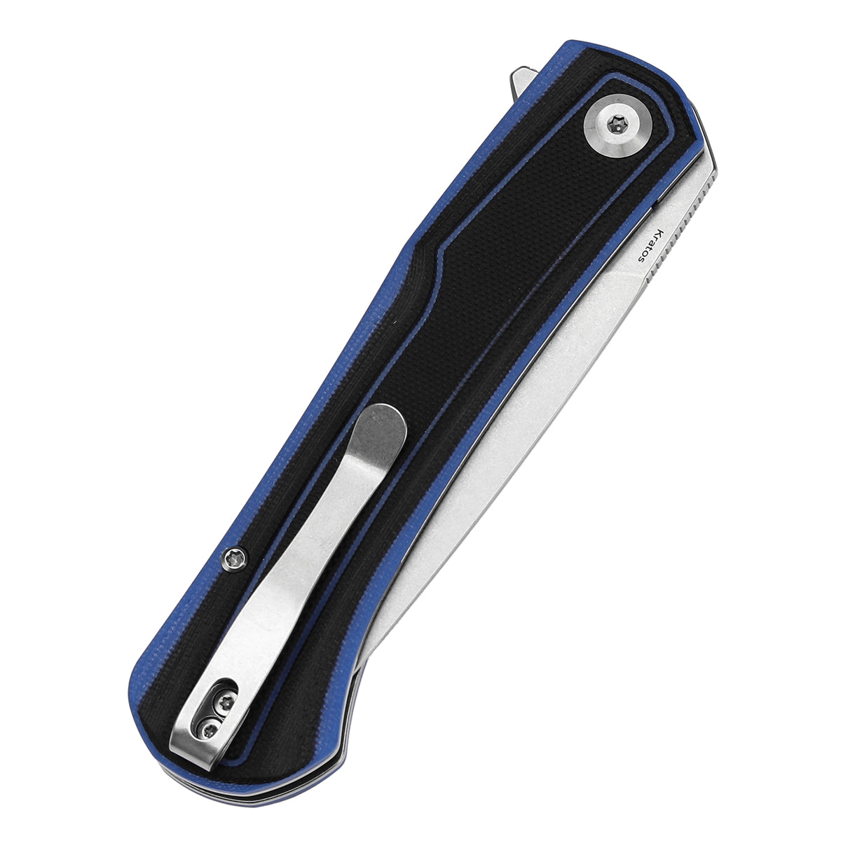 Tenable Kratos Folding Knife Black and Blue G10 Handle(3.79" Stonewashed Nitro-V Blade) Ostap Hel Design-T1024A2