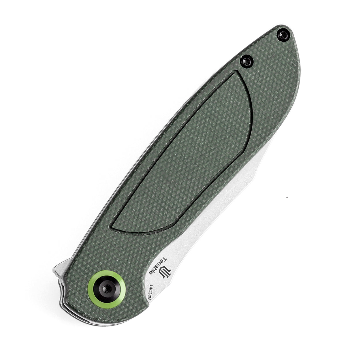 Tenable Prometheus Folding Knife Green Micarta Handle(3.29'' Stonewashed 14C28N Blade)D.O.C.K. Design-T1040A2