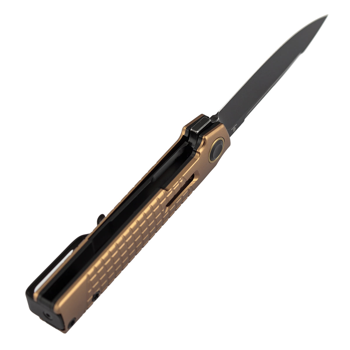 Tenable Kitpu Folding Knife | 2.9'' Blackwash Nitro-V Blade | Bronze Aluminum with Frag Pattern Handle | Jonathan Styles Design - B2123A2