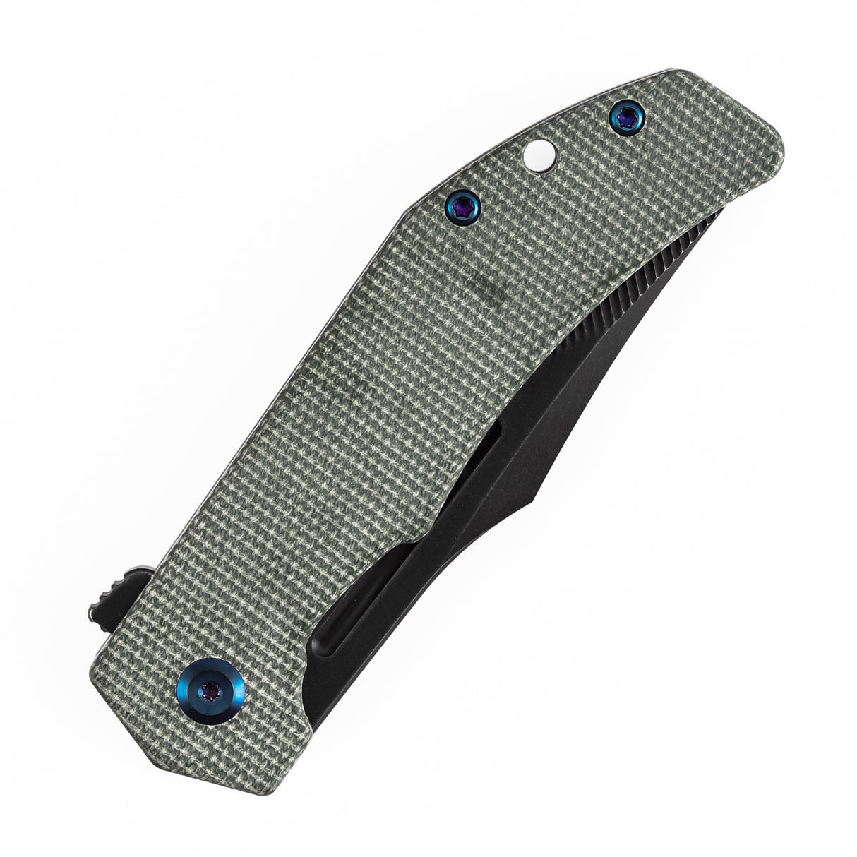 Orion Flipper Folding Knife | Green Micarta Handle | 3.07" Blackwash Nitro V with CNC Milling Blade | JB Stout Design | B1089C4