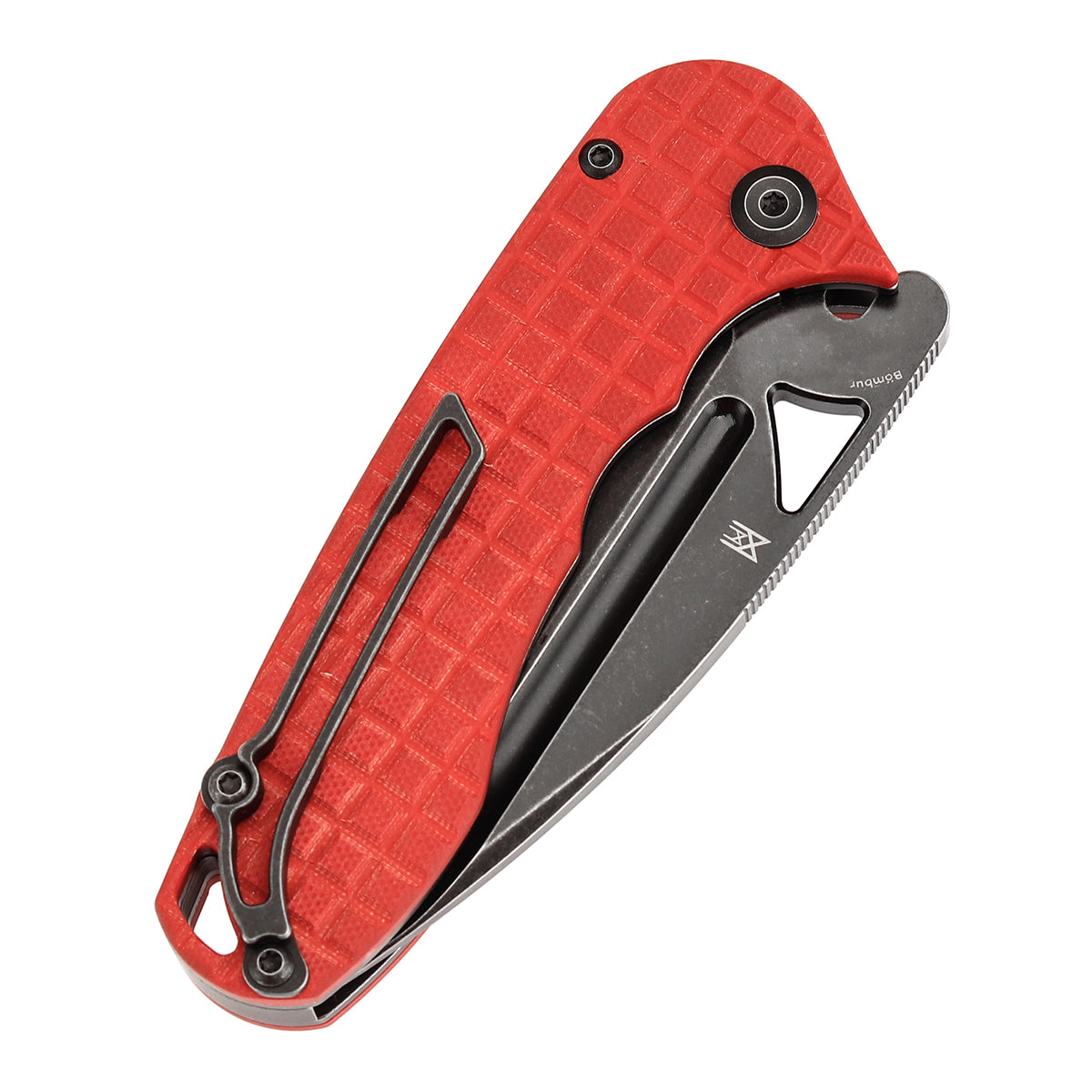 Tenable Bömbur Folding Knife Dark Red G10 with Frag Pattern Handle (3.53'' Blackwash D2 Blade) Midgards Messer Design--T1054C2