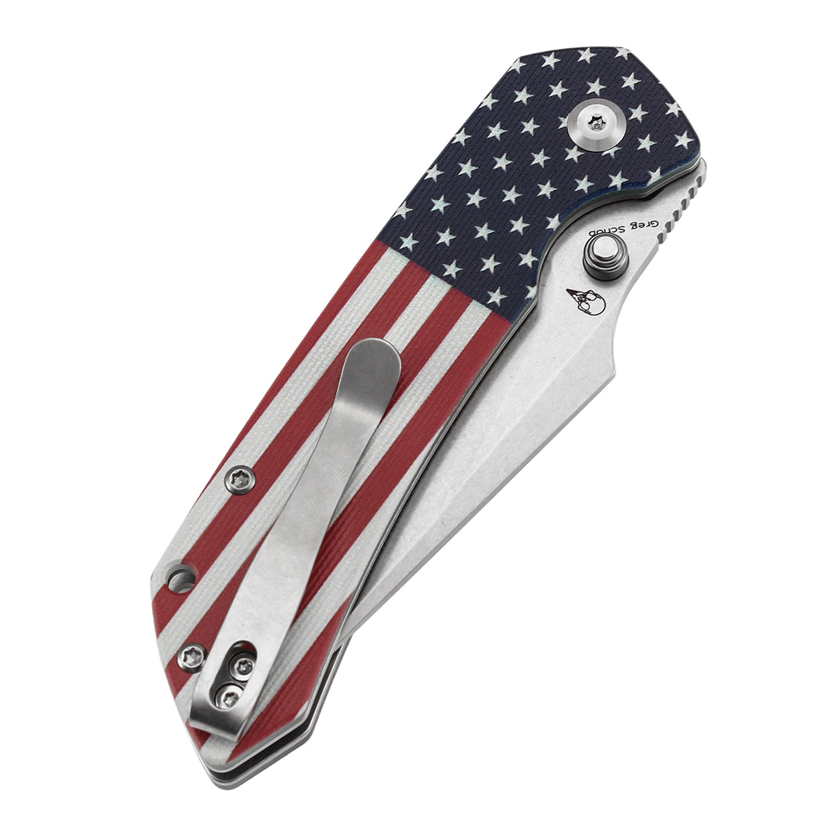 Tenable Fenrir Button Lock Knife | Jade G10 with American Flag Handle | 3.45" Stonewashed 14C28N | Sparrow Knife Design | T1034F8