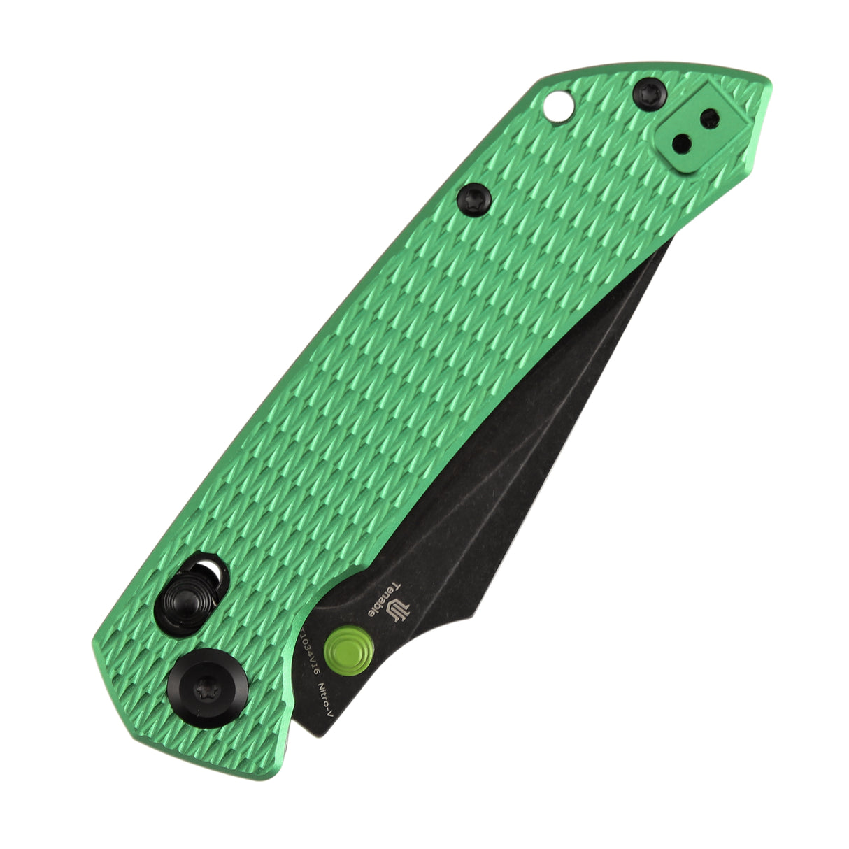 Fenrir Cross Bar Lock Folding Knife| 3.48'' Blackwash Nitro-V Blade | Green Anodized Aluminum with Diamond Patter Handle | Sparrow Knife Design| T1034V16
