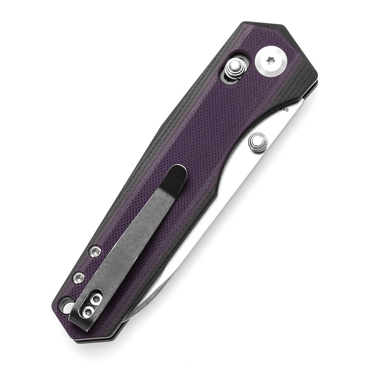 Tenable Beaver Cross Bar Lock Folding Knife Purple and Black G10 Handle (3.44'' Stonewashed Nitro-V Blade) Kim Ning Design-T1105V1