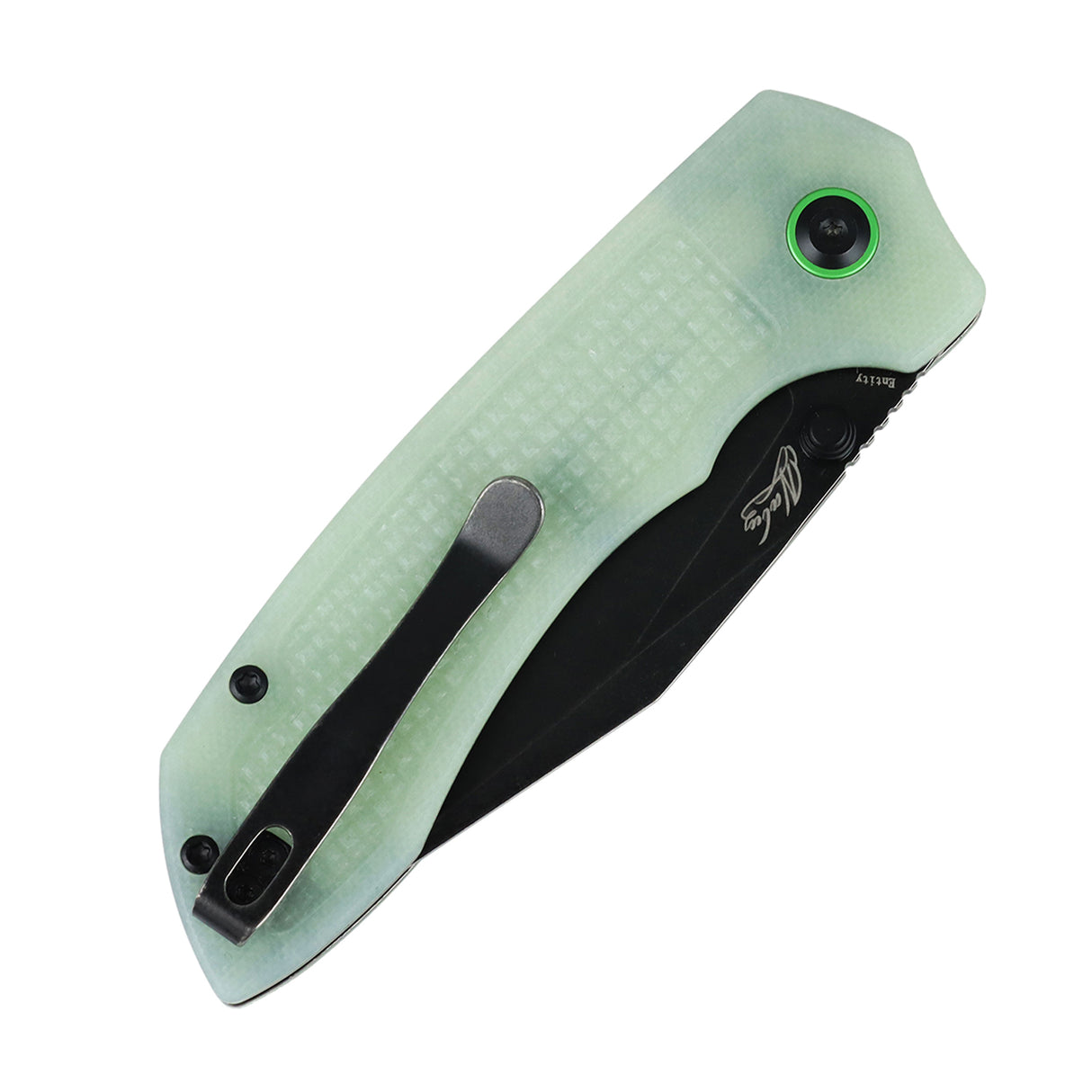 Tenable Entity Top Liner Lock Folding Knife | 3.52“ Blackwash 14C28N Blade | Glow-in-the-Dark Green G10 Handle | Nalu Knives Design - B1036H2