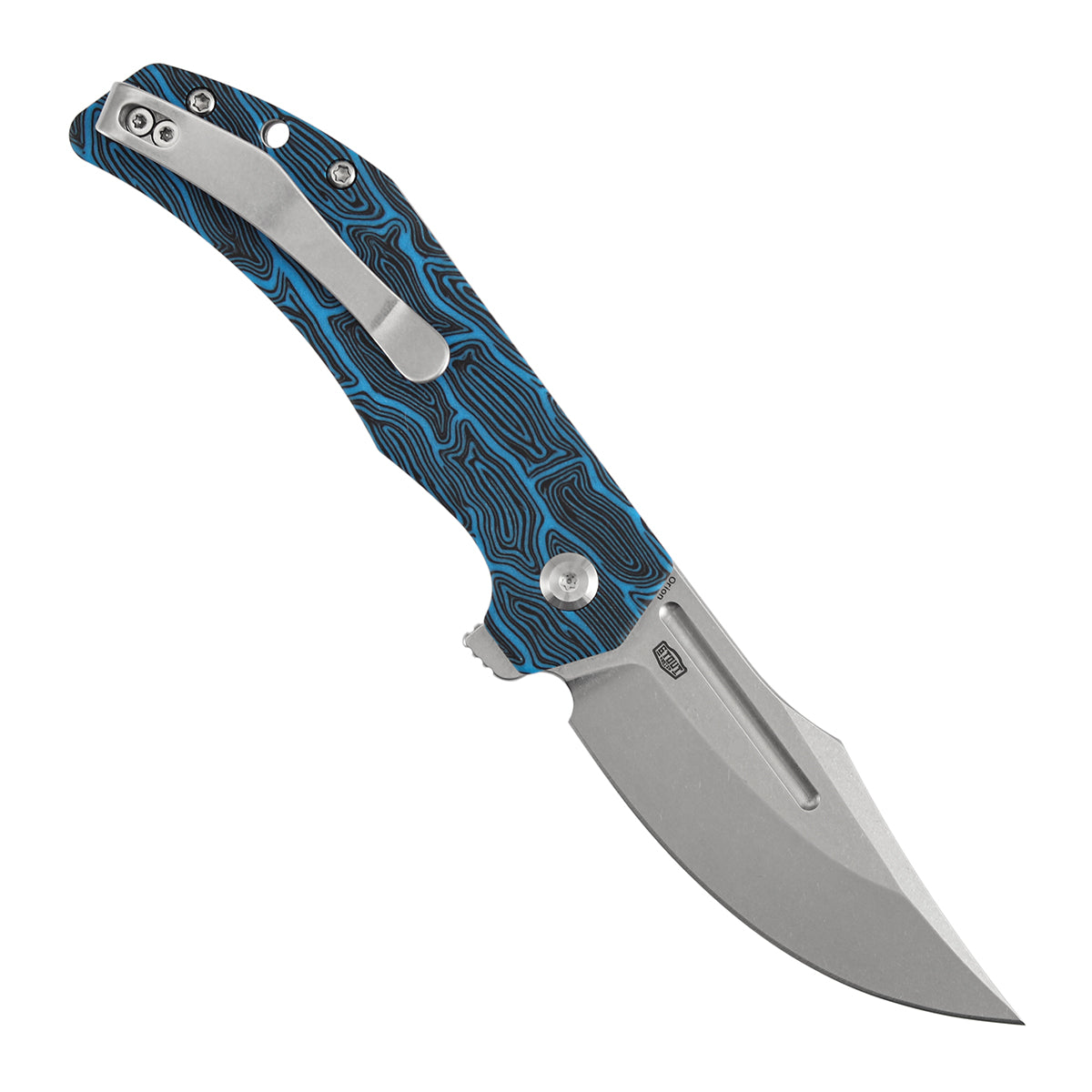 Tenable Orion Flipper Folding Knife | Blue Topo G-mascus Handle | Stonewashed 14C28N | JB Stout Design | B1089A1