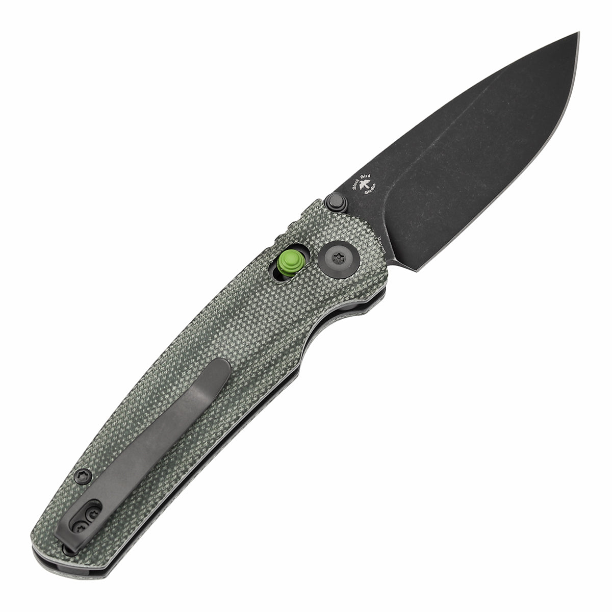 Tenable Raven Cross Bar Lock Folding Knife | 3.14" Blackwash 14C28N Blade | Green Micarta Handle | Black Bird Blades Design- T2109V5