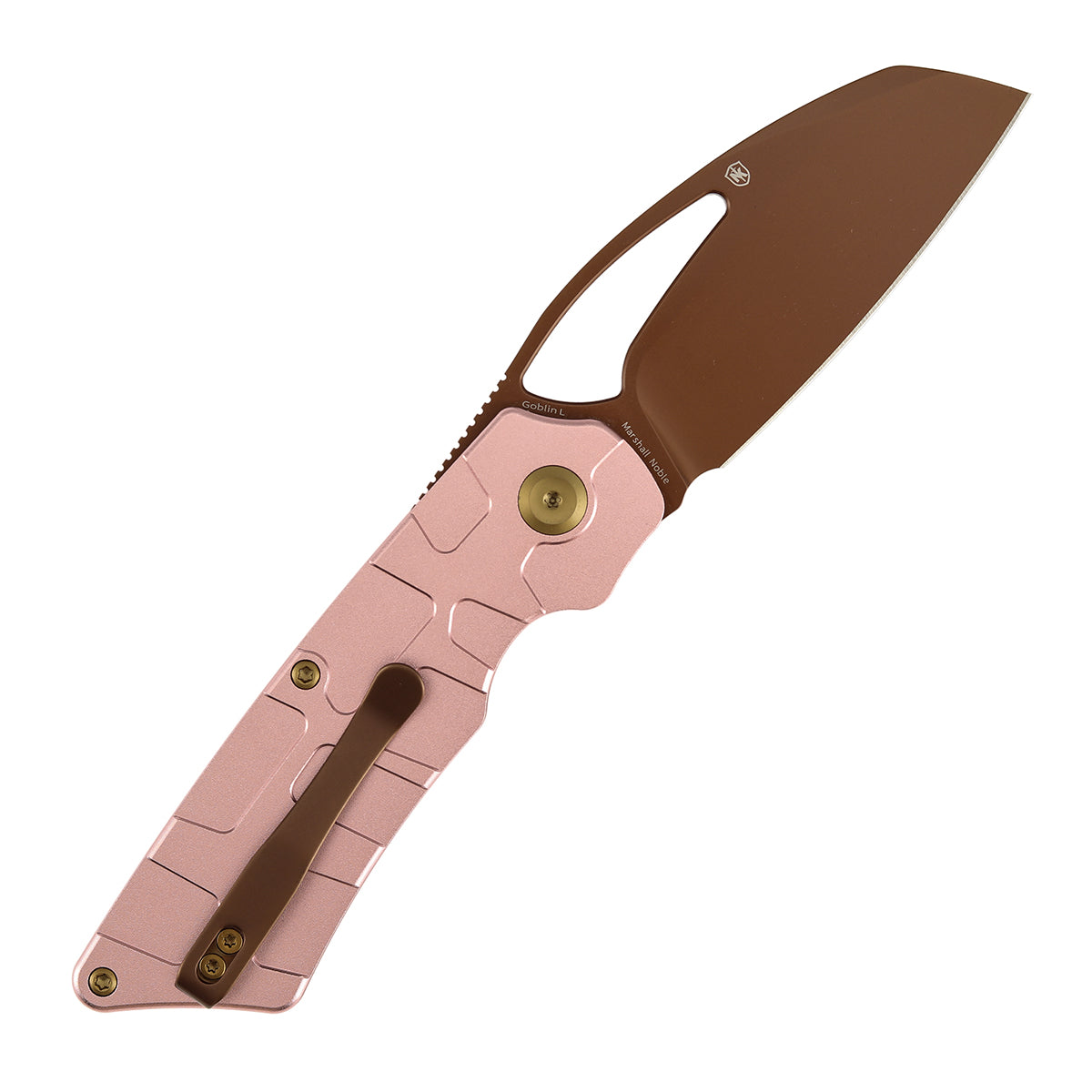 Tenable Goblin L Folding Knife | 3.24'' Rose Gold 14C28N Blade | Rose Gold Aluminum with Amphibian-inspired Geometric Texture Handle | Marshall Noble Design | B3016A1