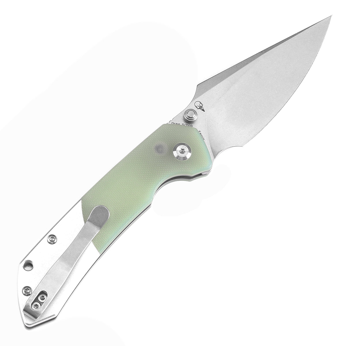 Tenable Button Lock Fenrir Folding Knife Jade G10 & Plain Aluminum Handle (3.45" Stonewashed 14C28N Blade) Sparrow Knife Design--T1034S7