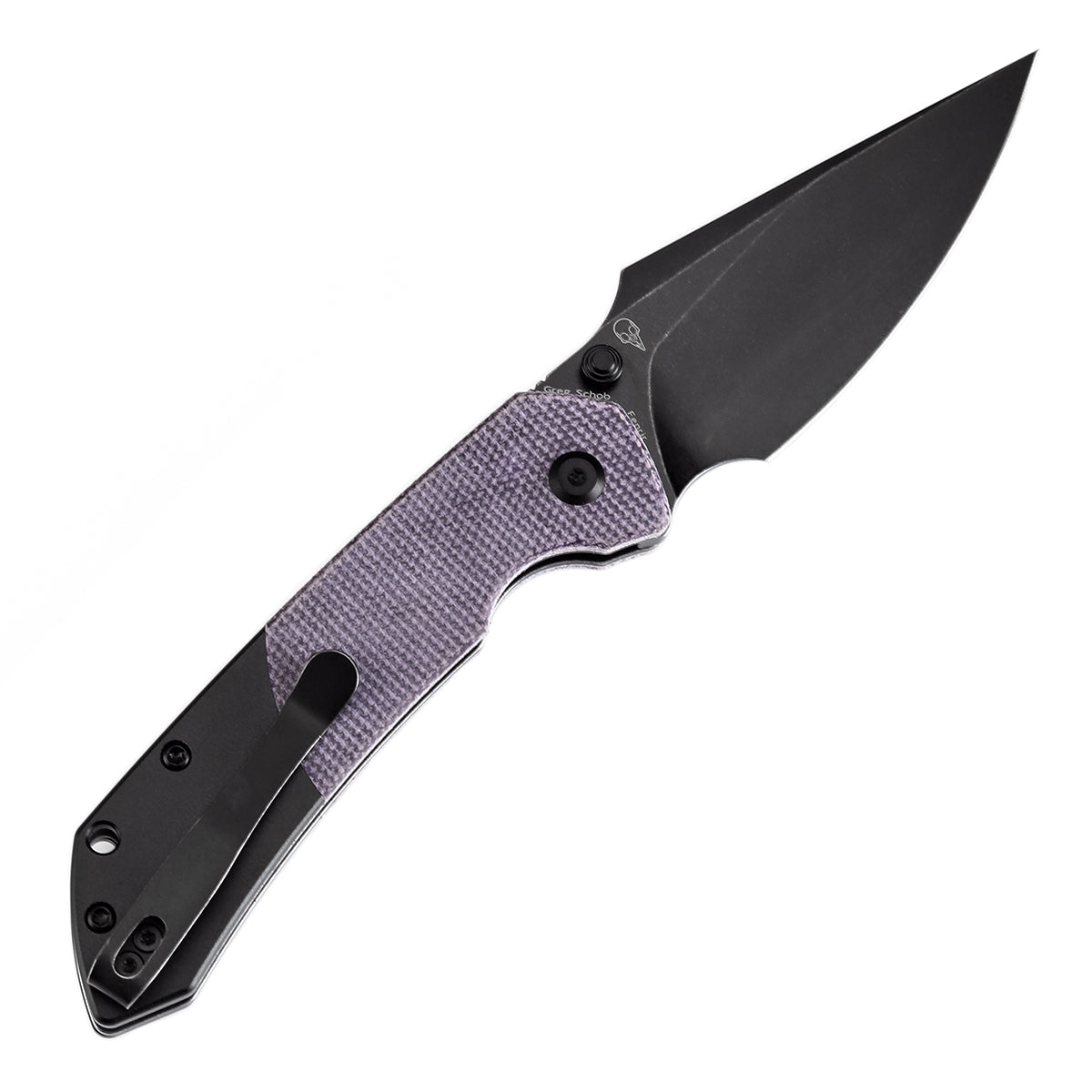 Tenable Button Lock Fenrir Folding Knife Purple Micarta & Blackwash Aluminum Handle (3.45" Blackwash 14C28N Blade) Sparrow Knife Design--T1034S5