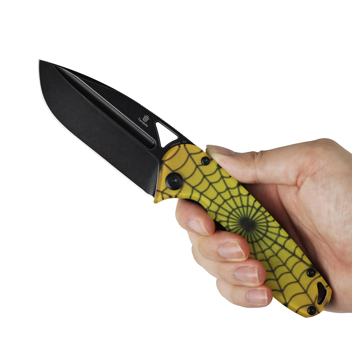 Tenable Bömbur Halloween Limited Edition Folding Knife | 3.53" Blackwash D2 Blade | PC with Yellow Spiderweb Pattern Handle | Midgards Messer Design - T1054A9