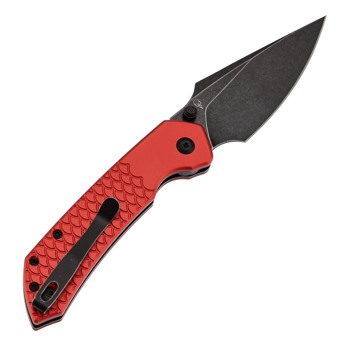 Tenable Fenrir | Top Liner Lock Folding Knife | 3.4“ Blackwashed Nitro-V Blade | Red Anodized Aluminum with Fishscale Texture Handle | Sparrow Knife Design | B1034H10