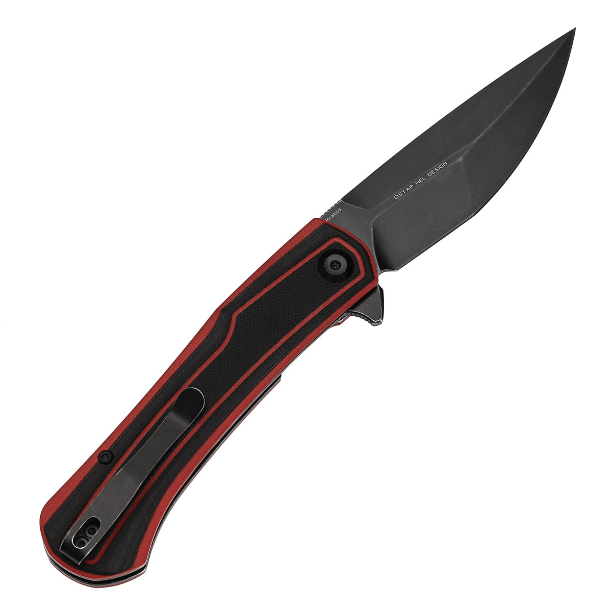 Tenable Kratos Folding Knife Black and Red G10 Handle(3.79" Blackwash Nitro-V Blade) Ostap Hel Design-T1024A1