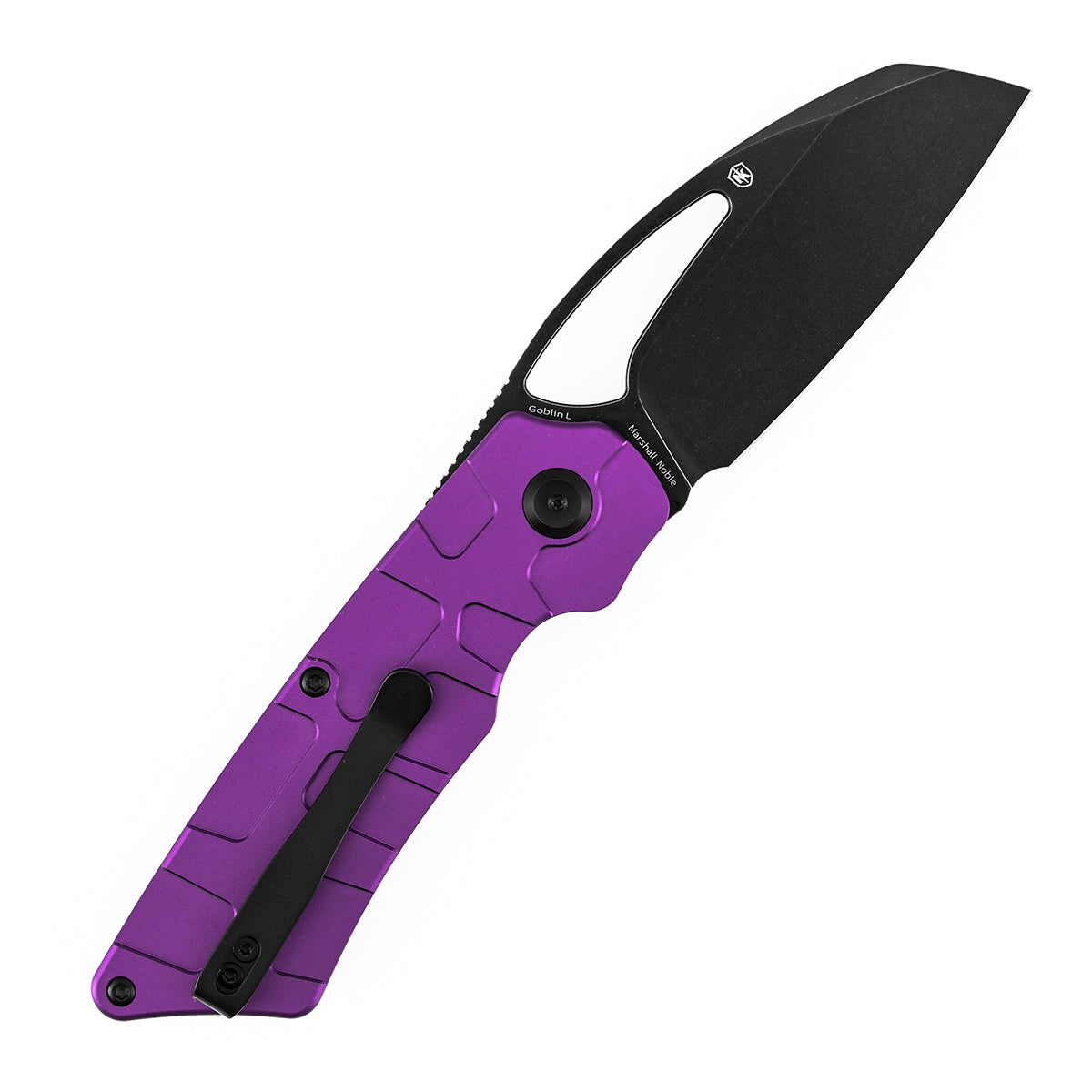 Tenable Goblin L Folding Knife | 3.24'' Blackwash 14C28N Blade | Purple Anodized Aluminum with Amphibian-inspired Geometric Texture Handle | Marshall Noble Design | B3016A3